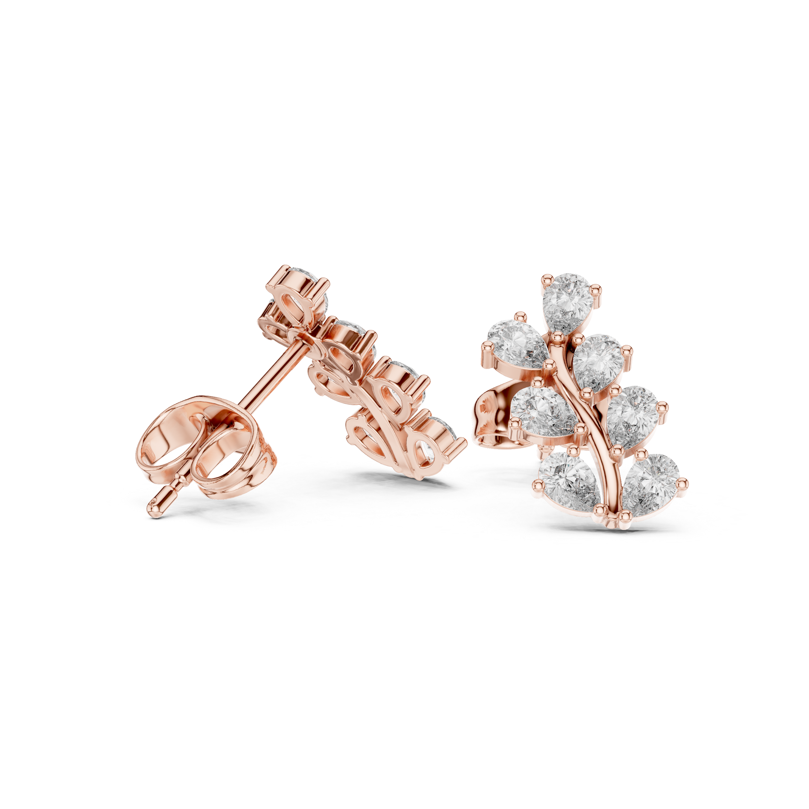 Timeless pear cut diamond leaf cluster stud earrings elegant look