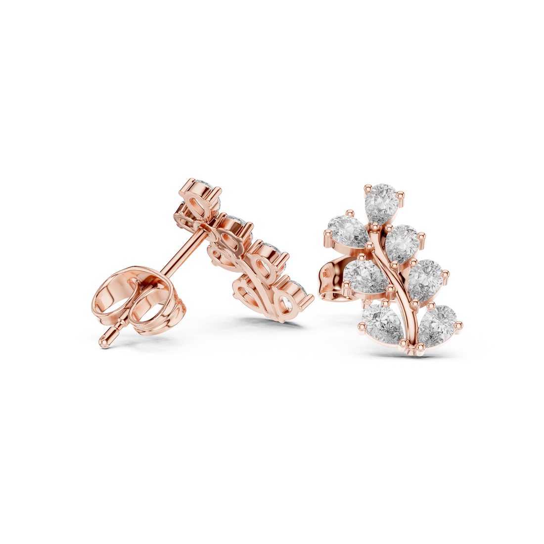 Timeless pear cut diamond leaf cluster stud earrings elegant look