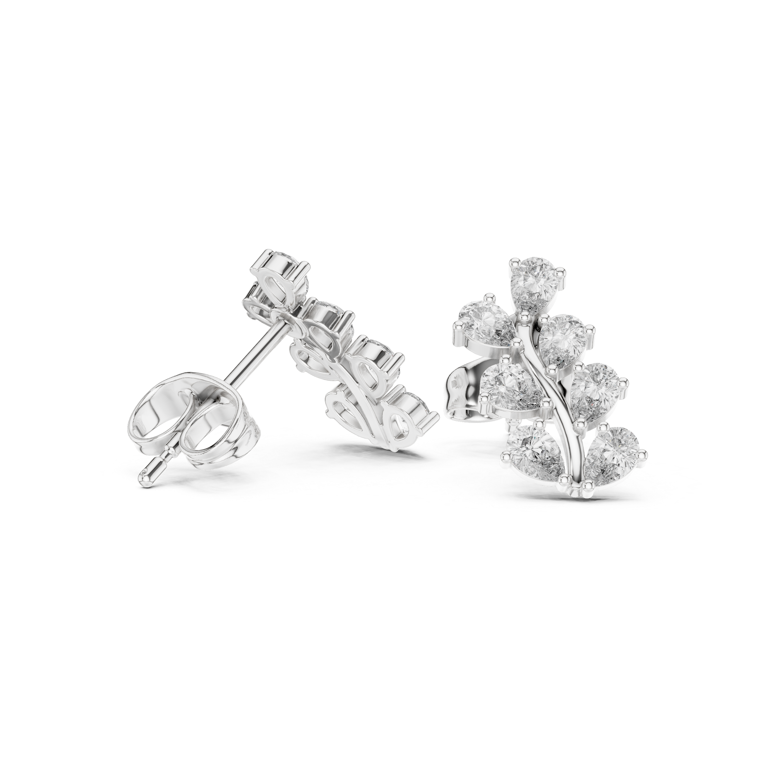 Close-up of pear cut diamond leaf cluster stud earrings detail