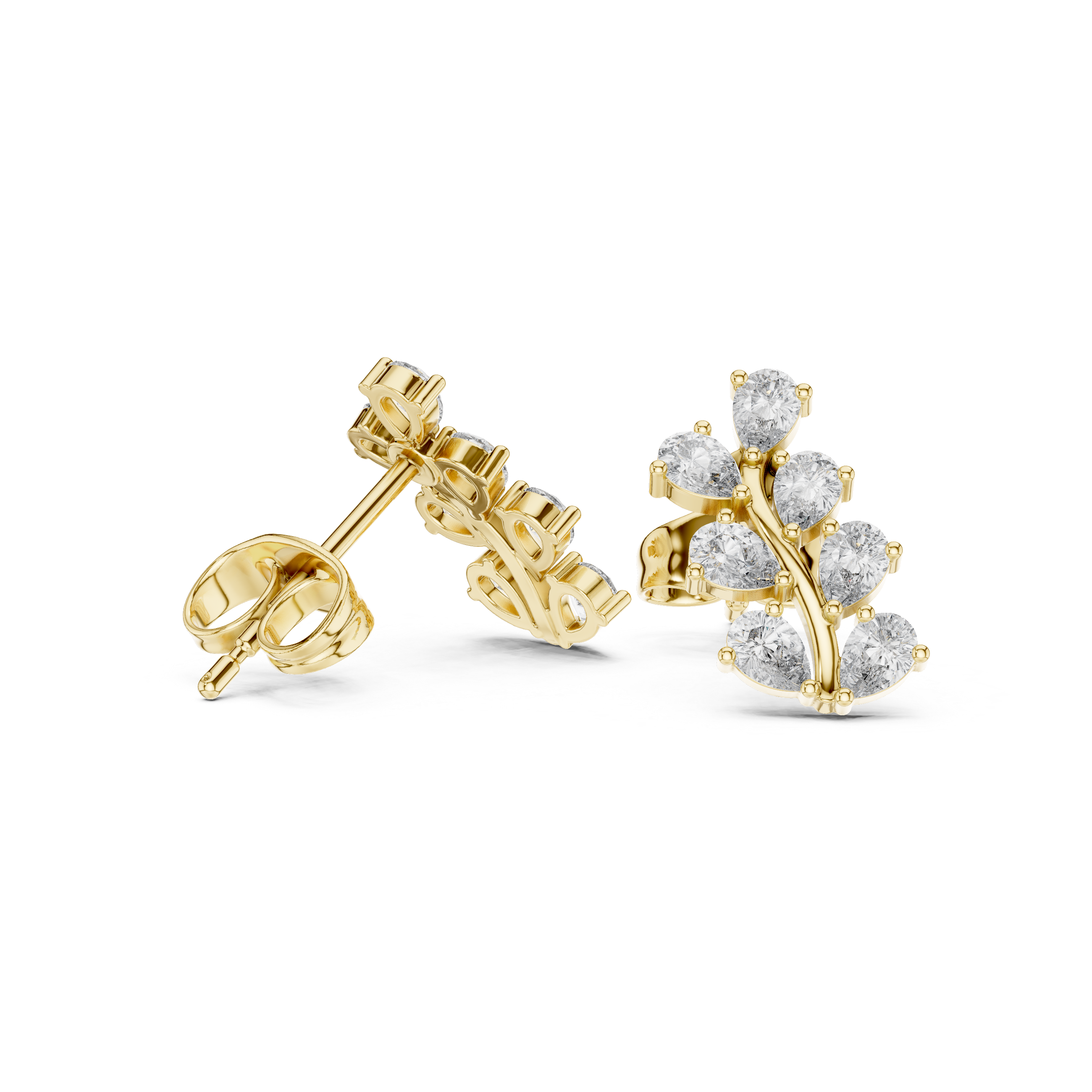 Premium pear cut diamond leaf cluster stud earrings modern design