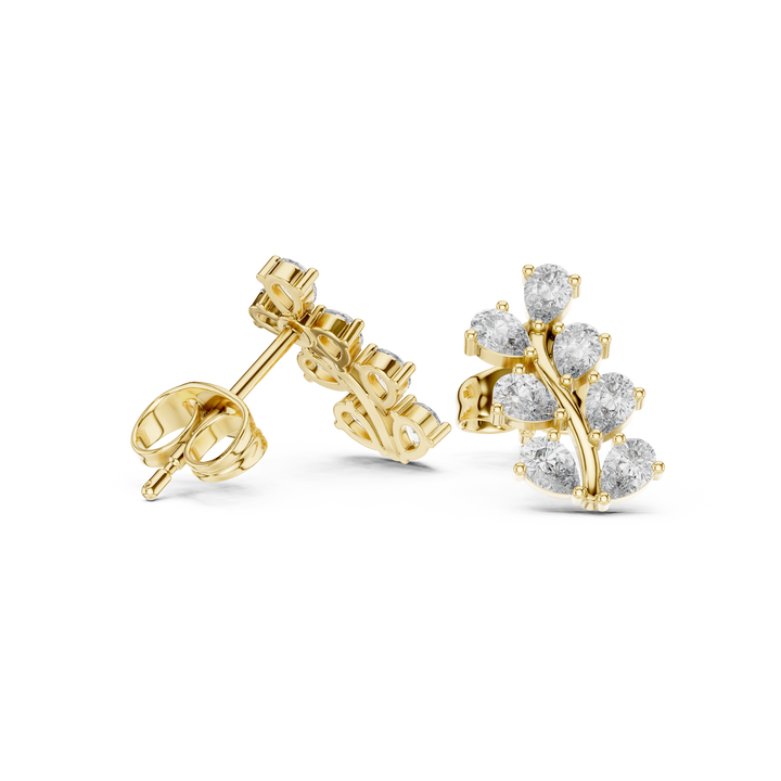 Premium pear cut diamond leaf cluster stud earrings modern design