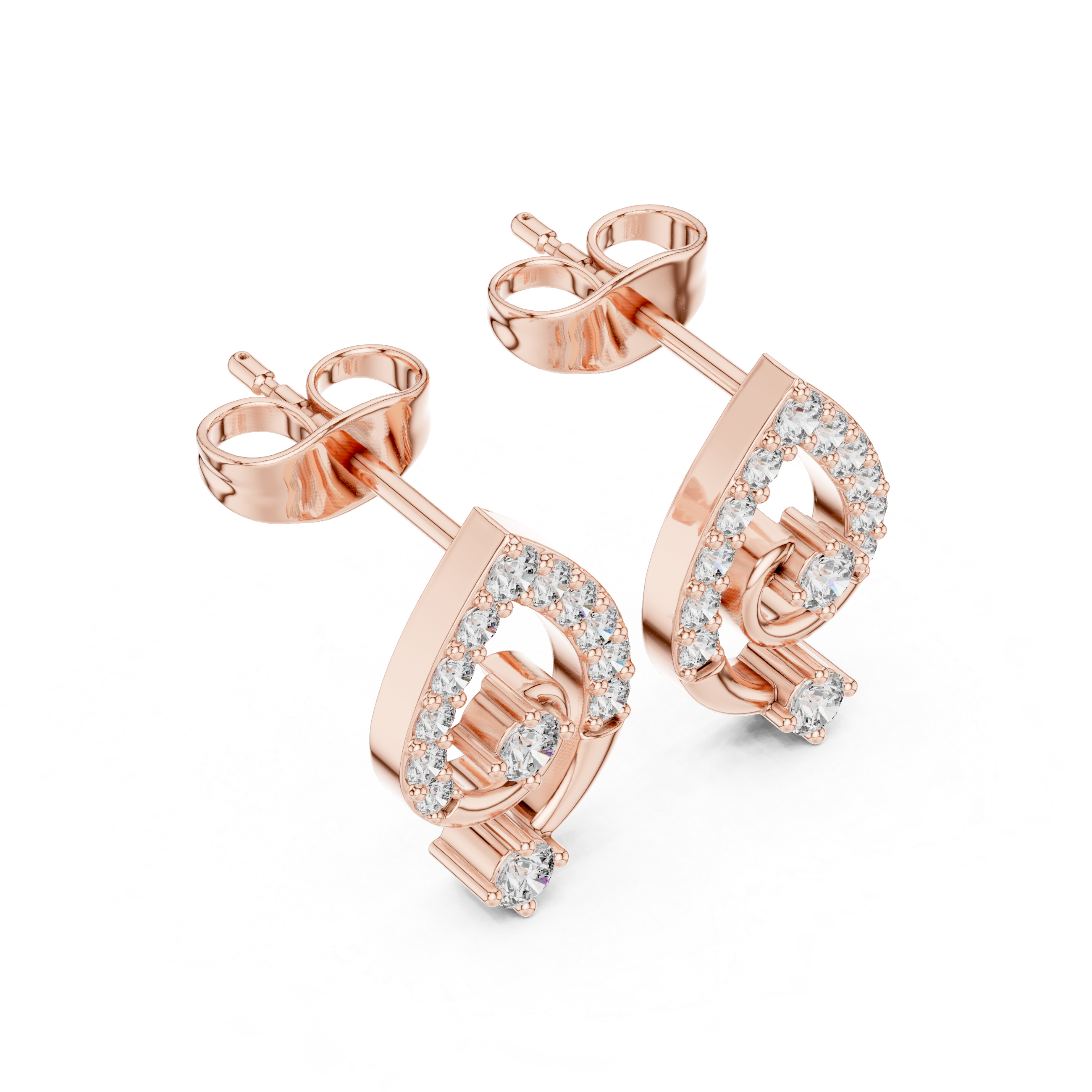 Teardrop swirl cluster stud earrings with round diamonds