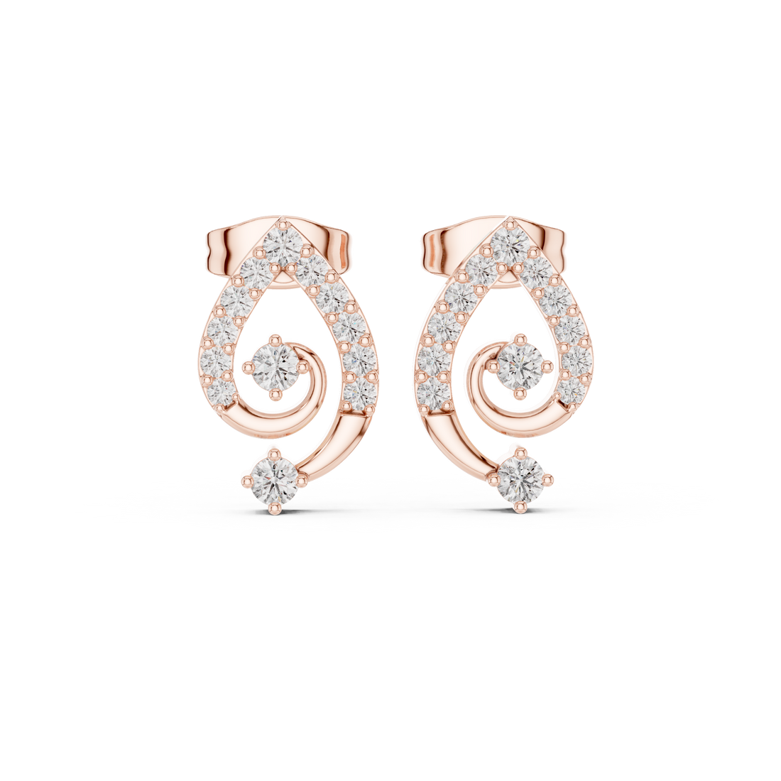 Round diamond teardrop swirl cluster stud earrings