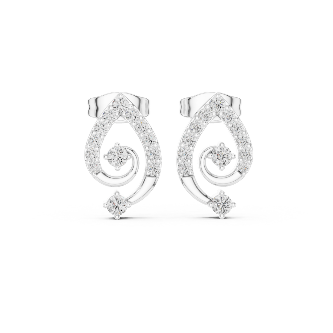 Fine jewelry round diamond teardrop swirl cluster stud earrings