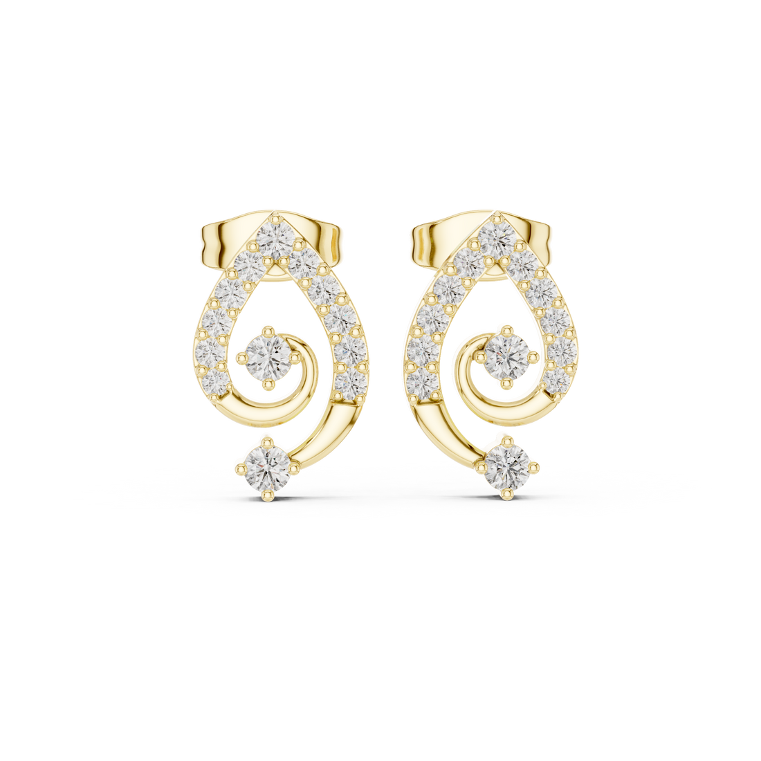 High shine round diamond teardrop swirl cluster stud earrings