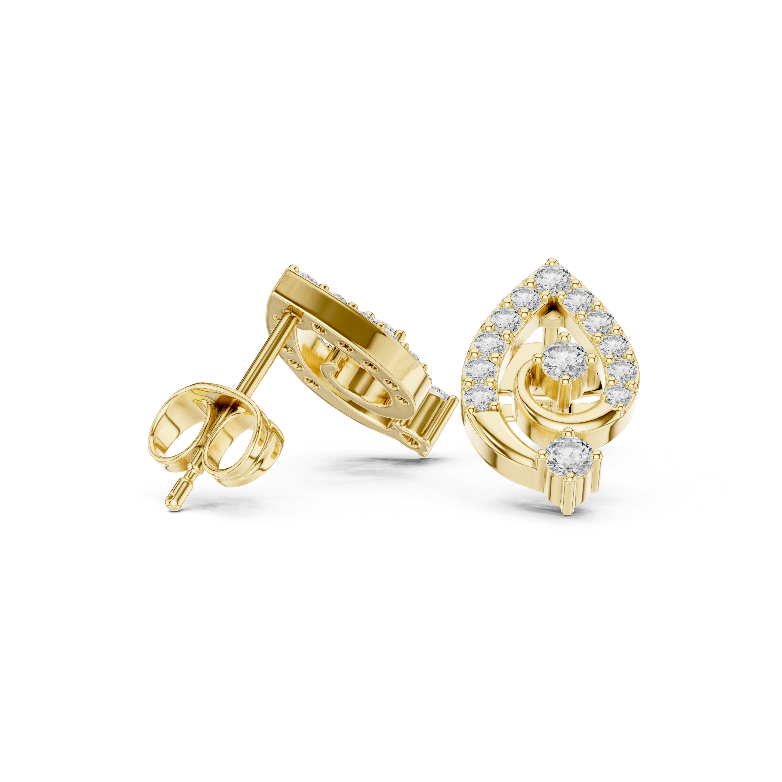 Premium round diamond teardrop swirl cluster stud earrings modern design