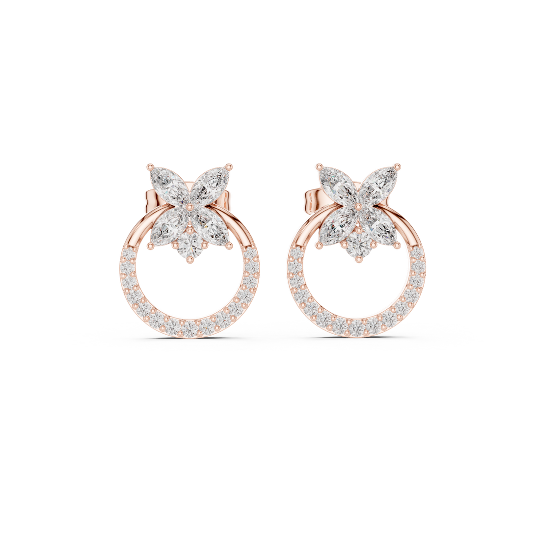 Marquise diamond floral top with round halo hoop stud earrings