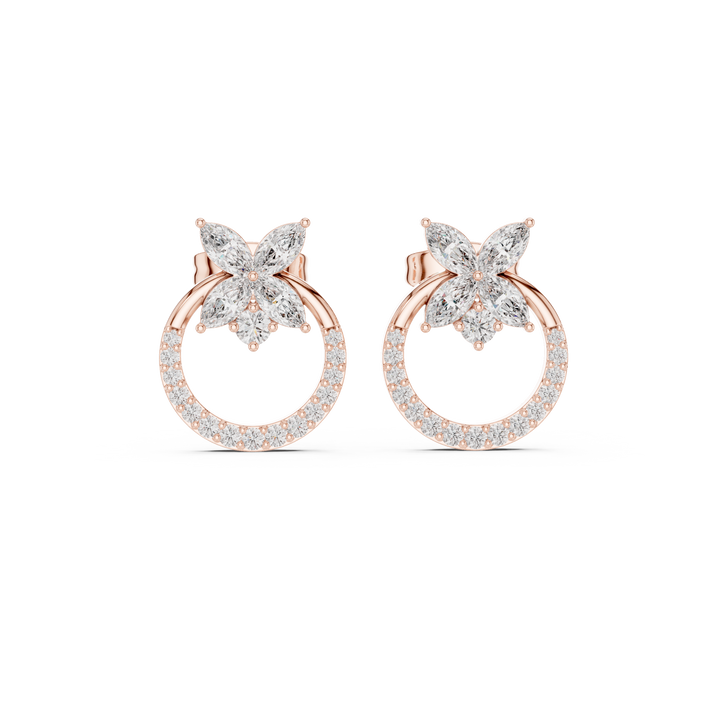 Marquise diamond floral top with round halo hoop stud earrings