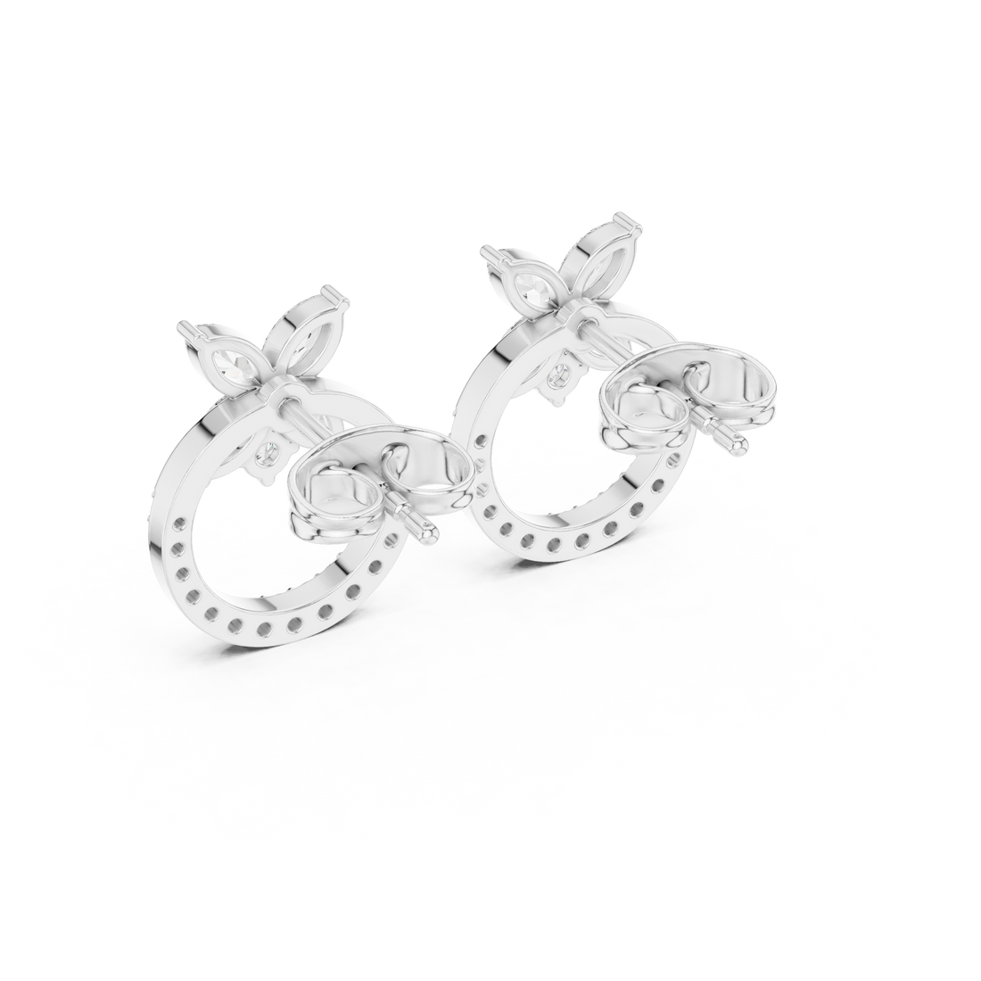 Luxury marquise diamond floral hoop stud earrings for women round halo