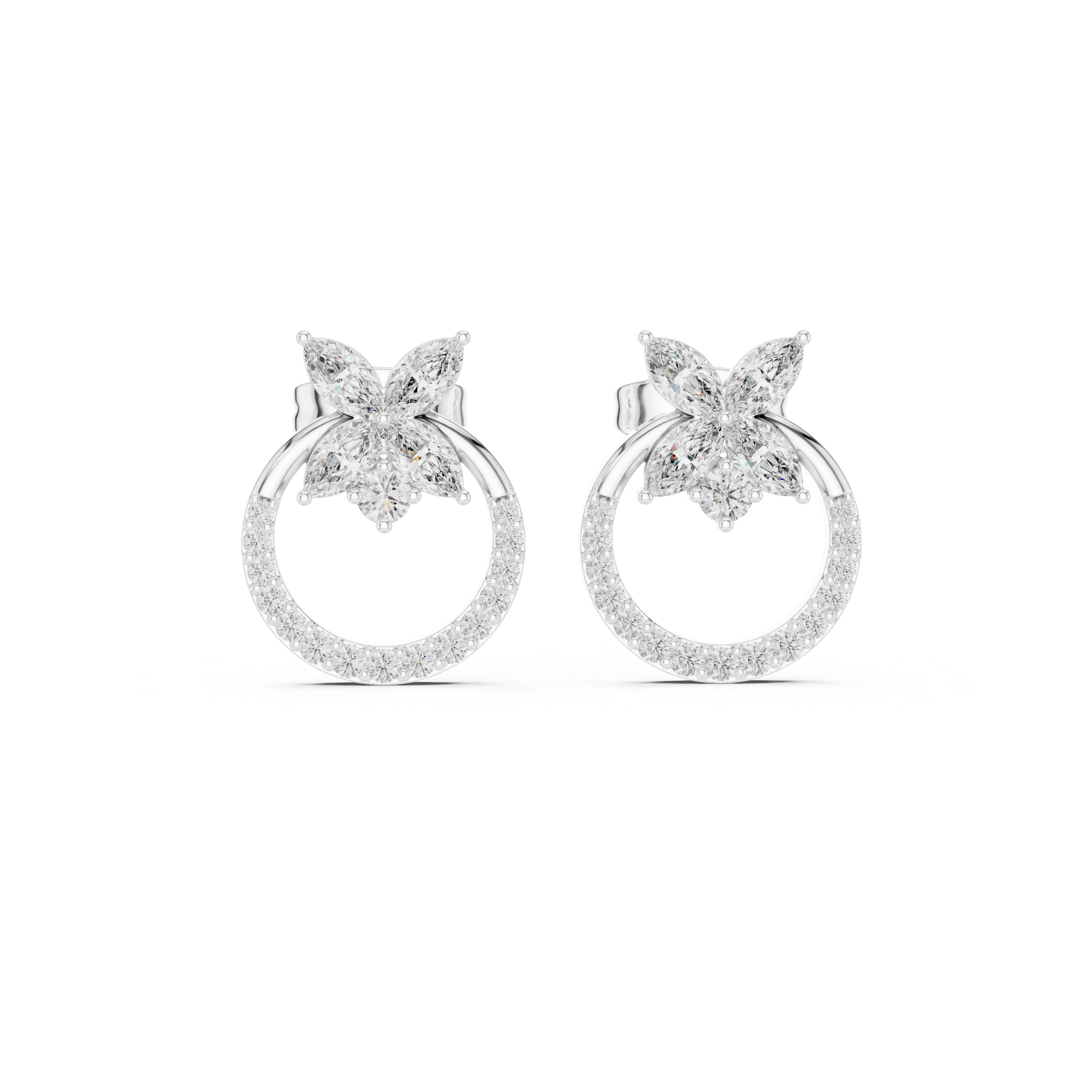 Fine jewelry marquise diamond floral top hoop stud earrings halo style