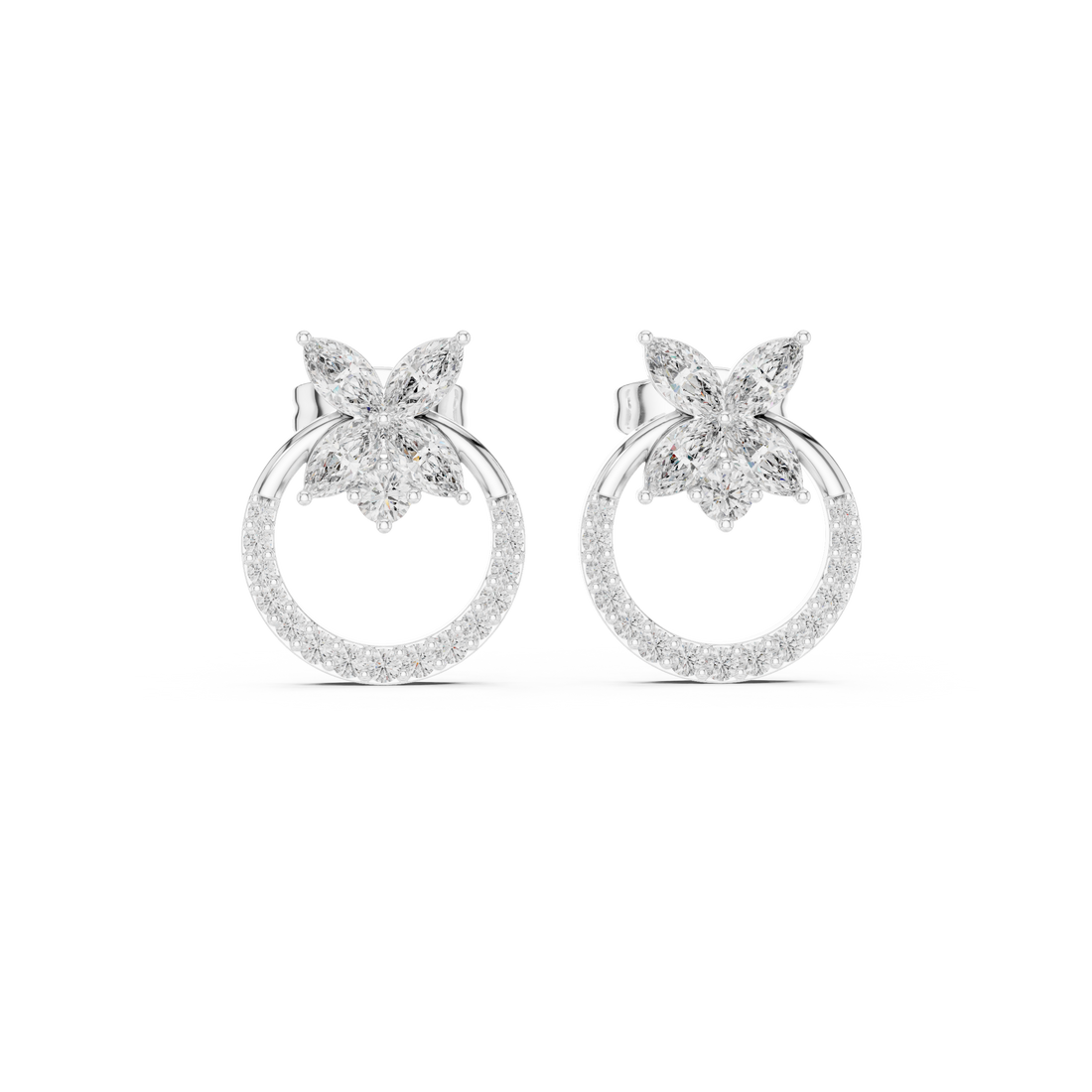 Fine jewelry marquise diamond floral top hoop stud earrings halo style