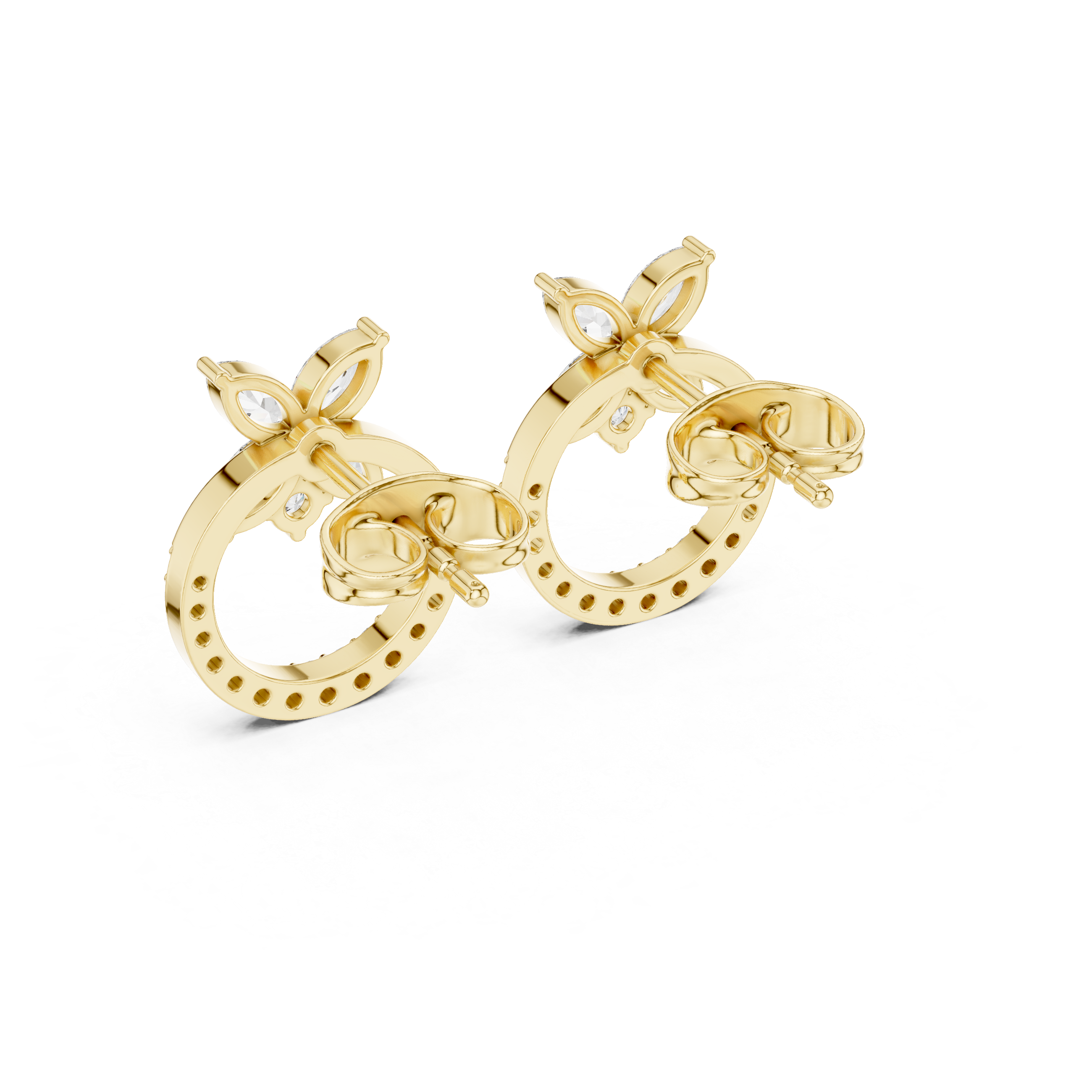 Marquise diamond floral top with round halo hoop earrings modern style