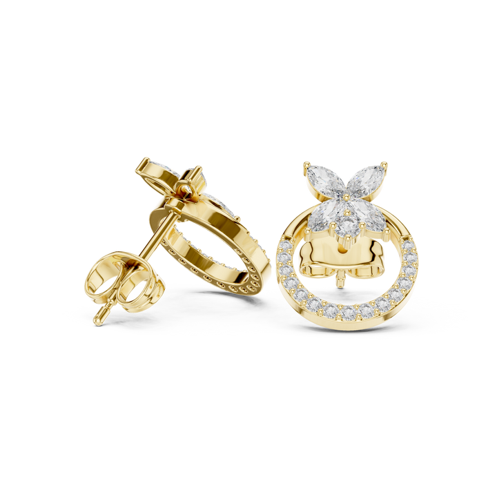 Premium marquise diamond floral top with round halo hoop stud earrings modern design