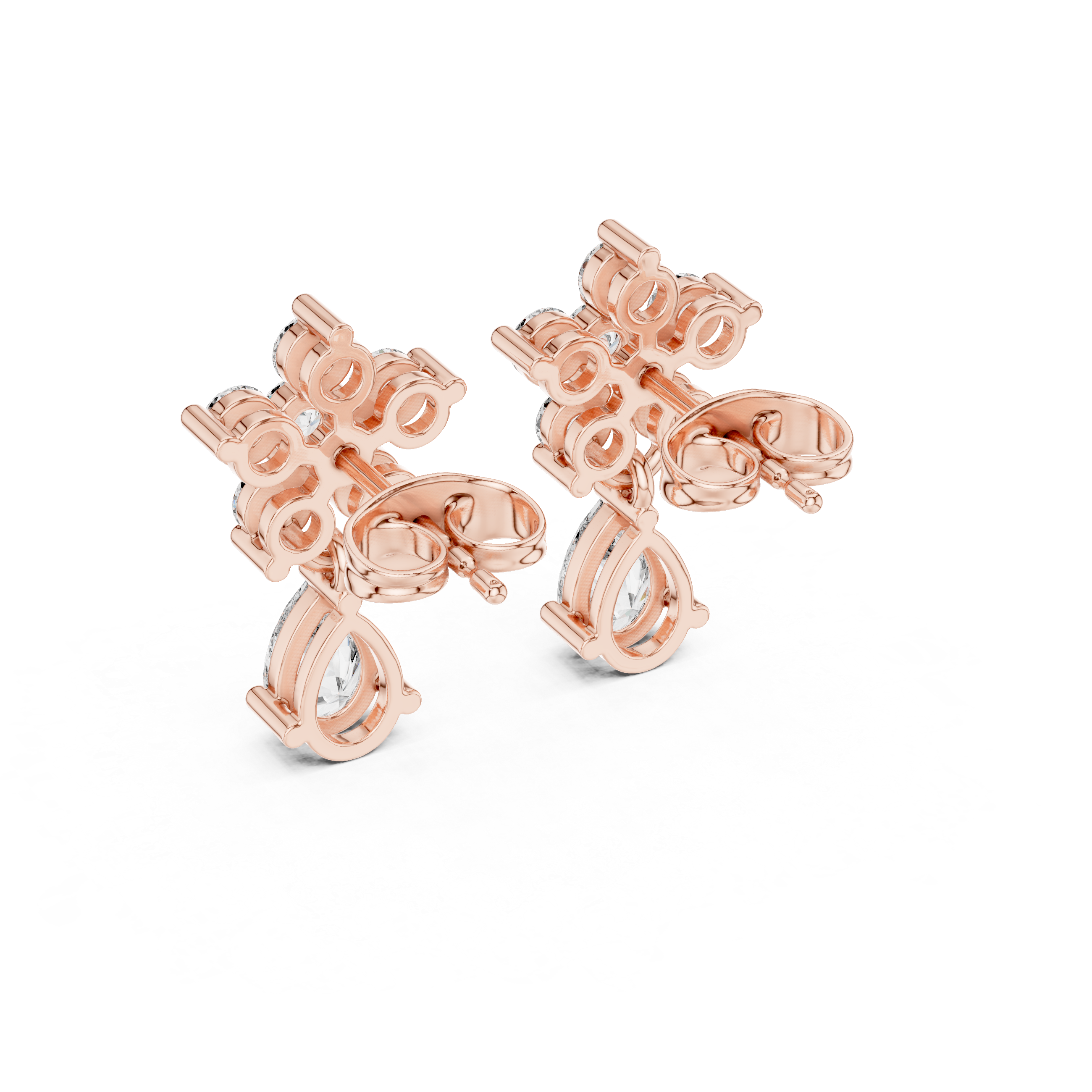 Elegant round and pear diamond floral drop earrings design