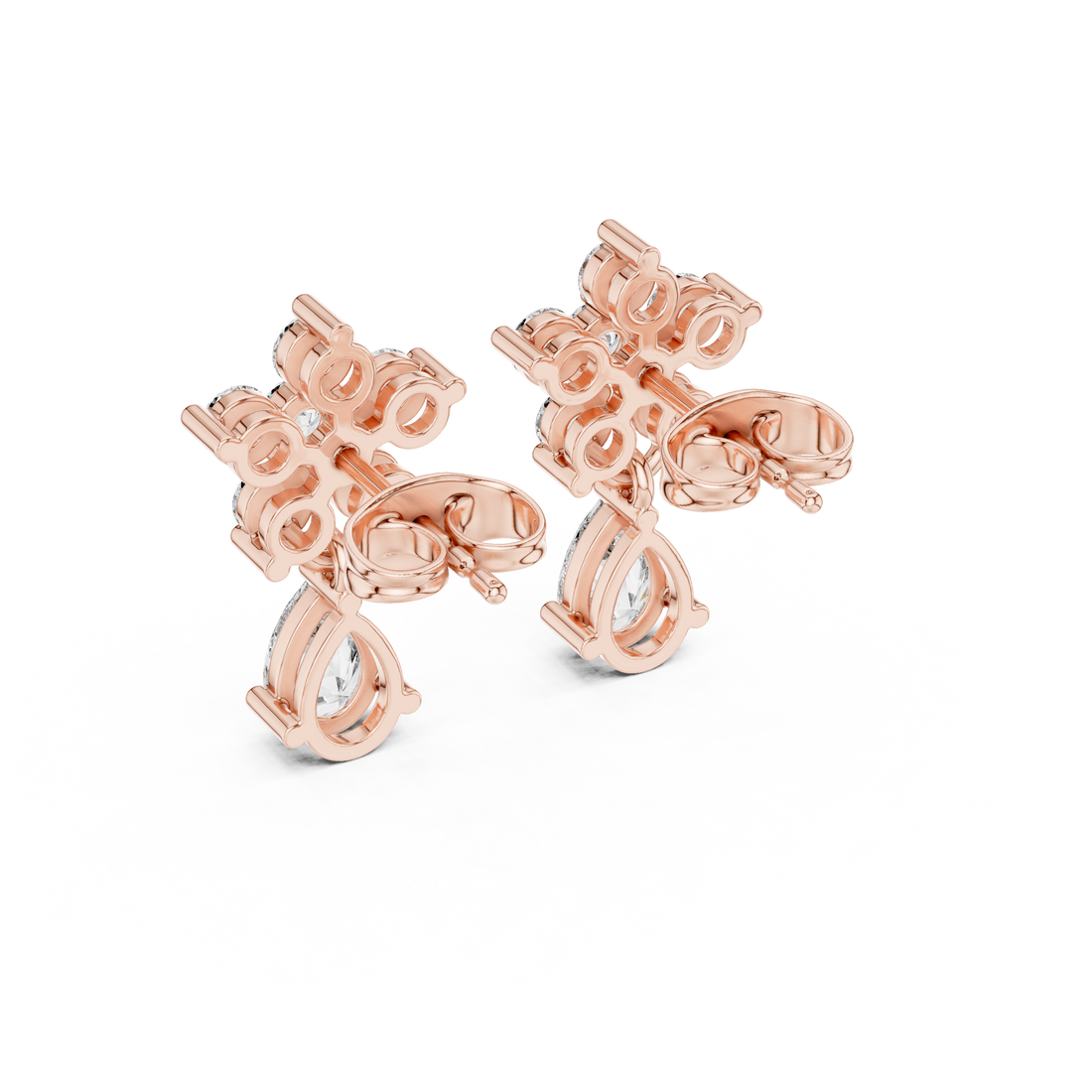 Elegant round and pear diamond floral drop earrings design