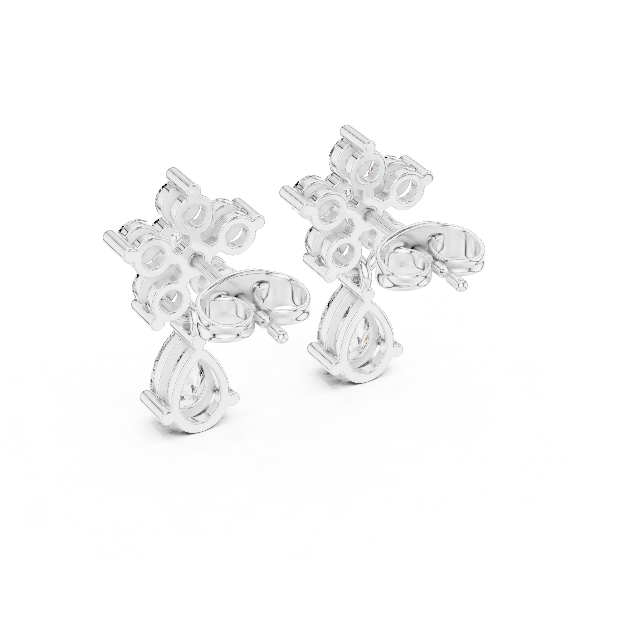Luxury round and pear cut diamond floral earrings for women