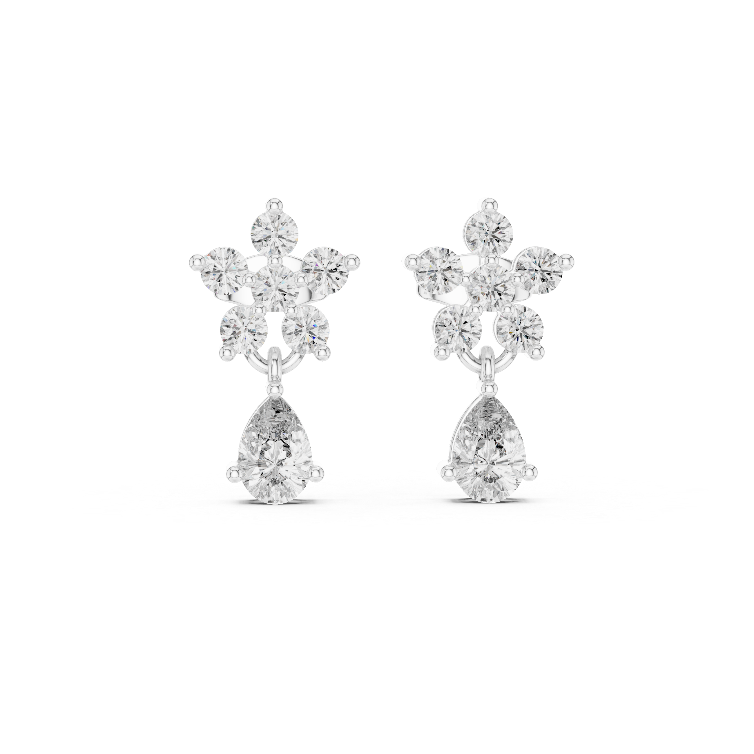 Fine jewelry round and pear diamond floral drop earrings