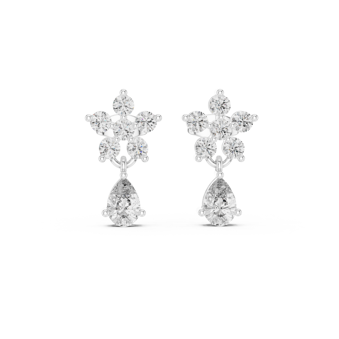 Fine jewelry round and pear diamond floral drop earrings