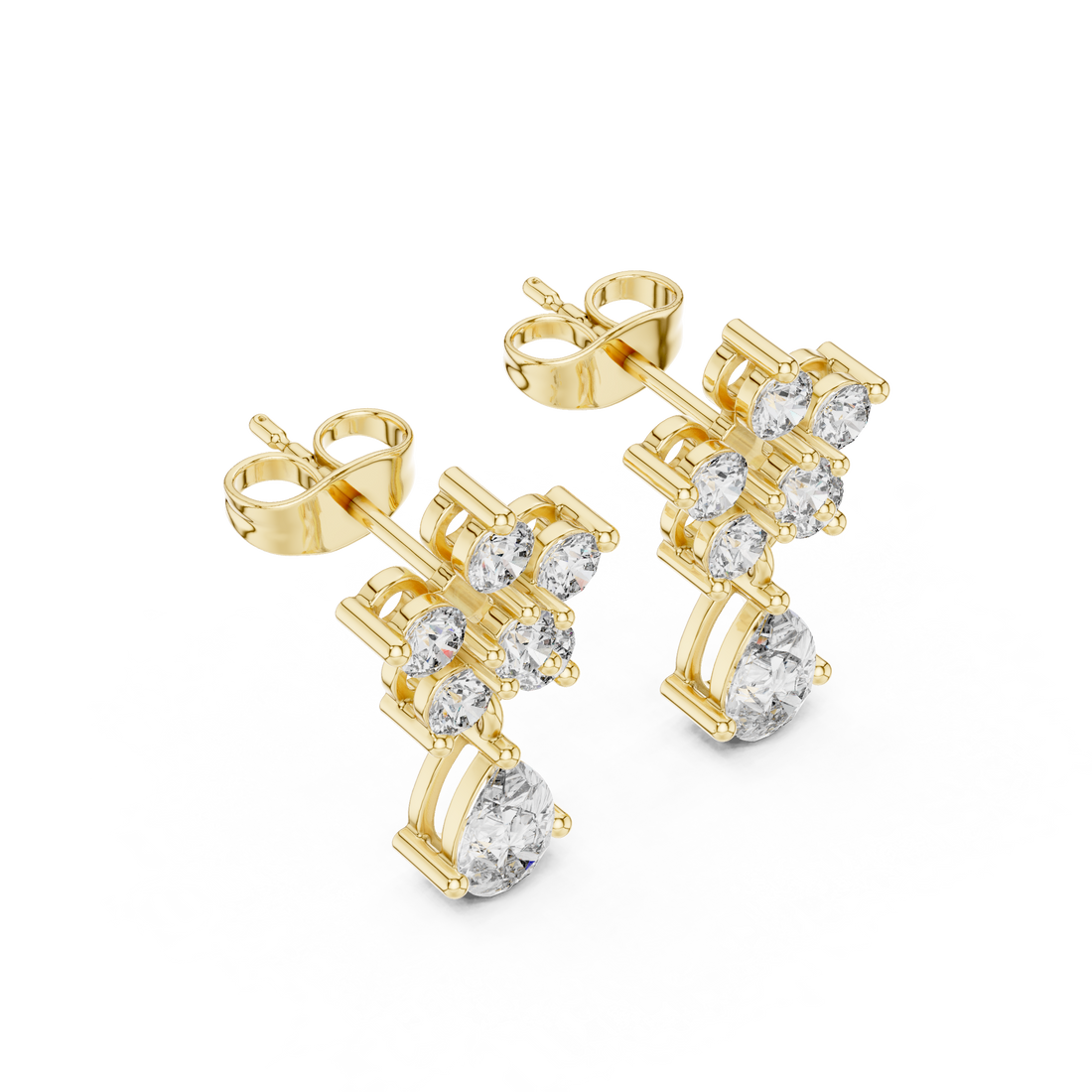 Brilliant round and pear cut diamond floral earrings shine detail