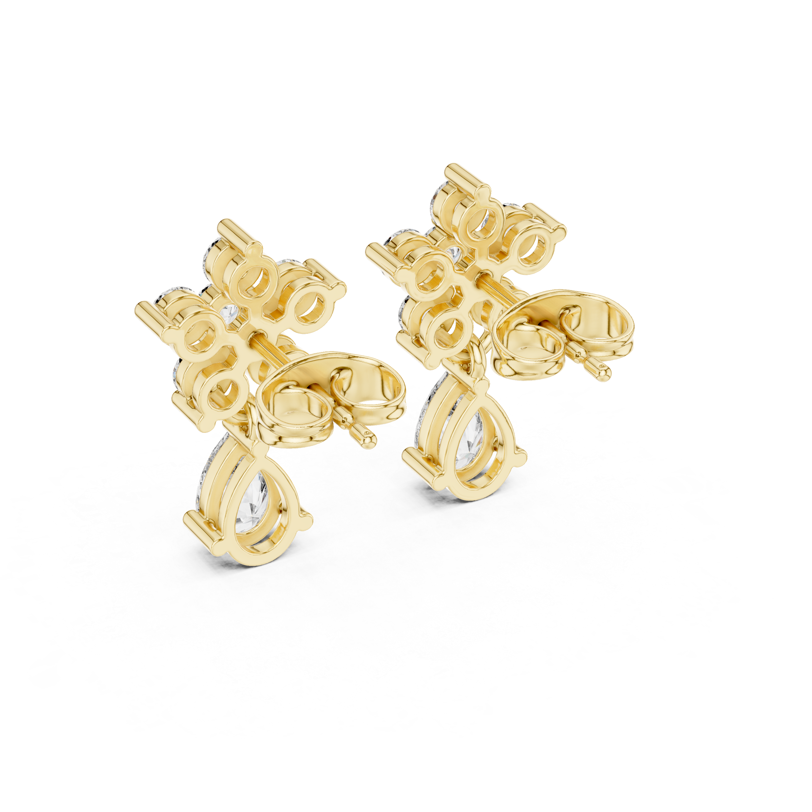 Round and pear diamond floral drop earrings flower inspired style
