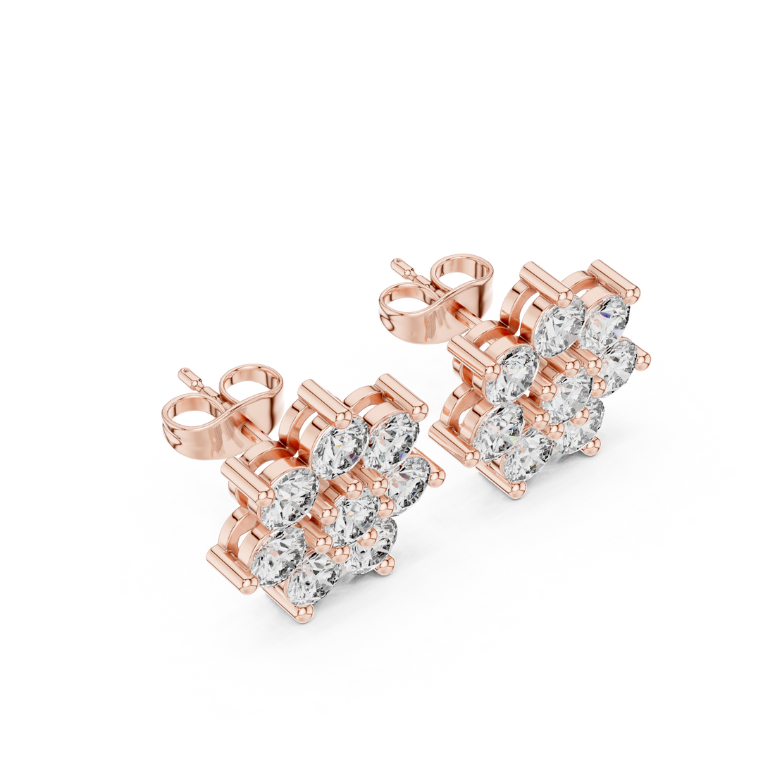 Floral cluster stud earrings with round cut diamonds