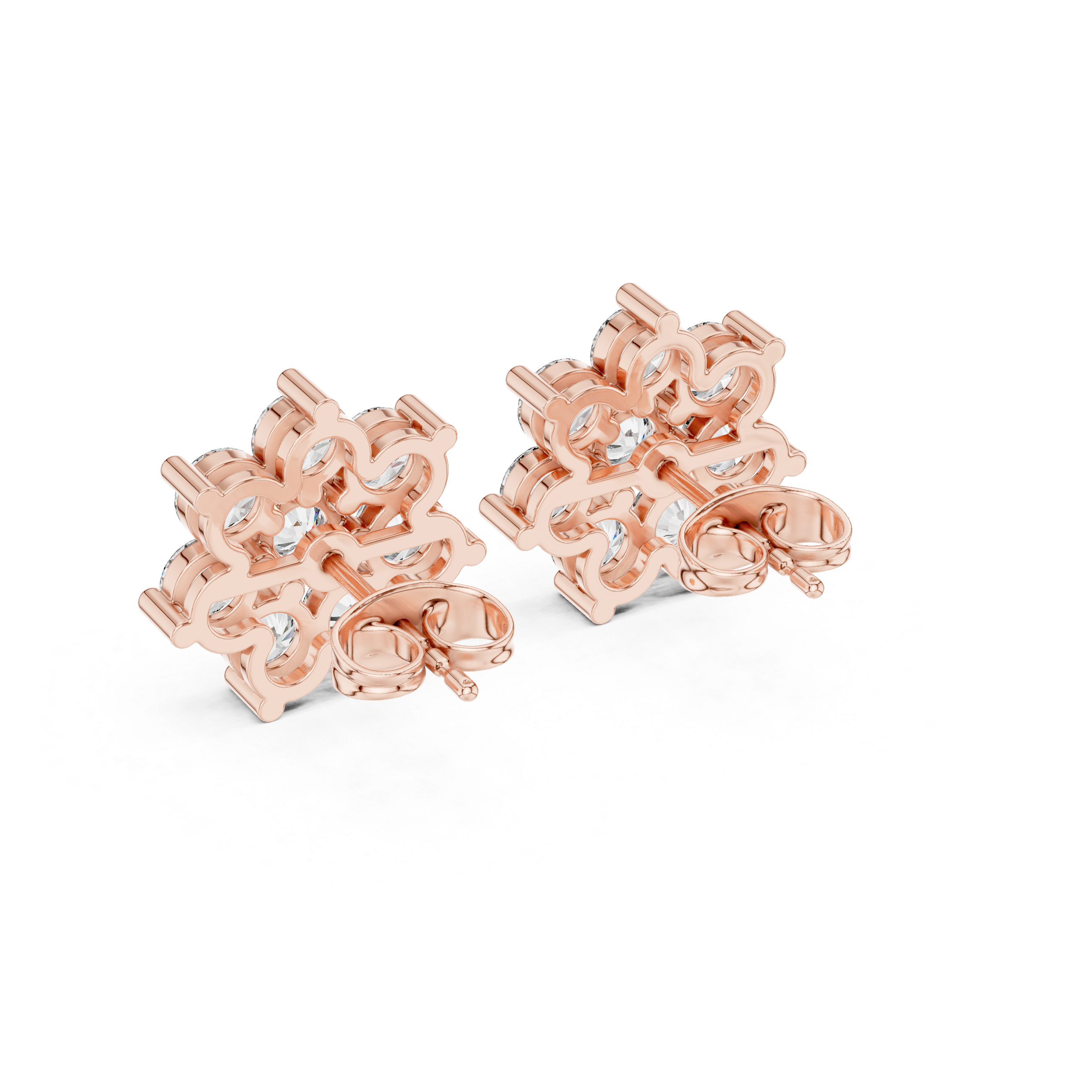 Elegant round cut diamond floral cluster stud earrings design