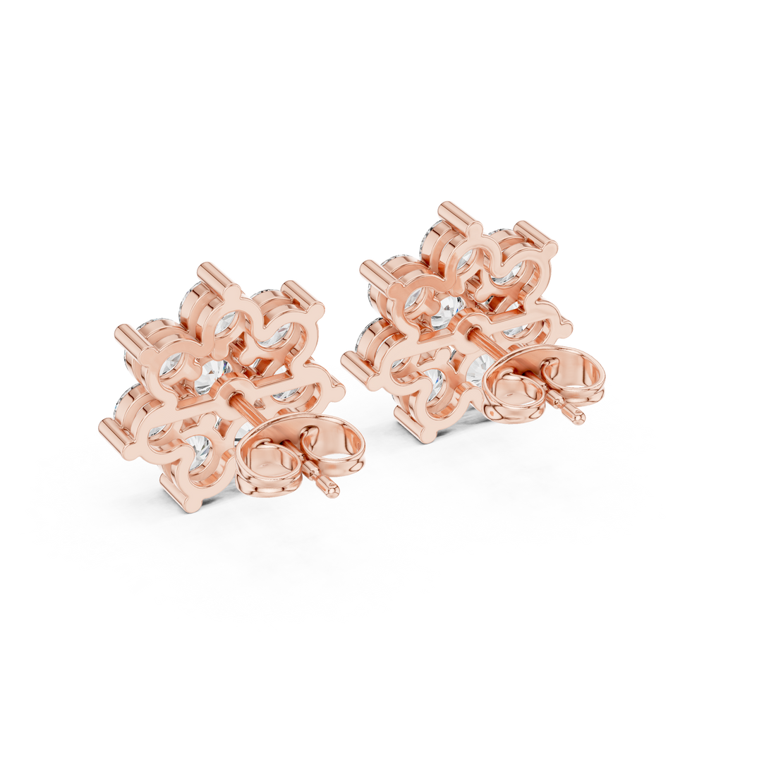 Elegant round cut diamond floral cluster stud earrings design