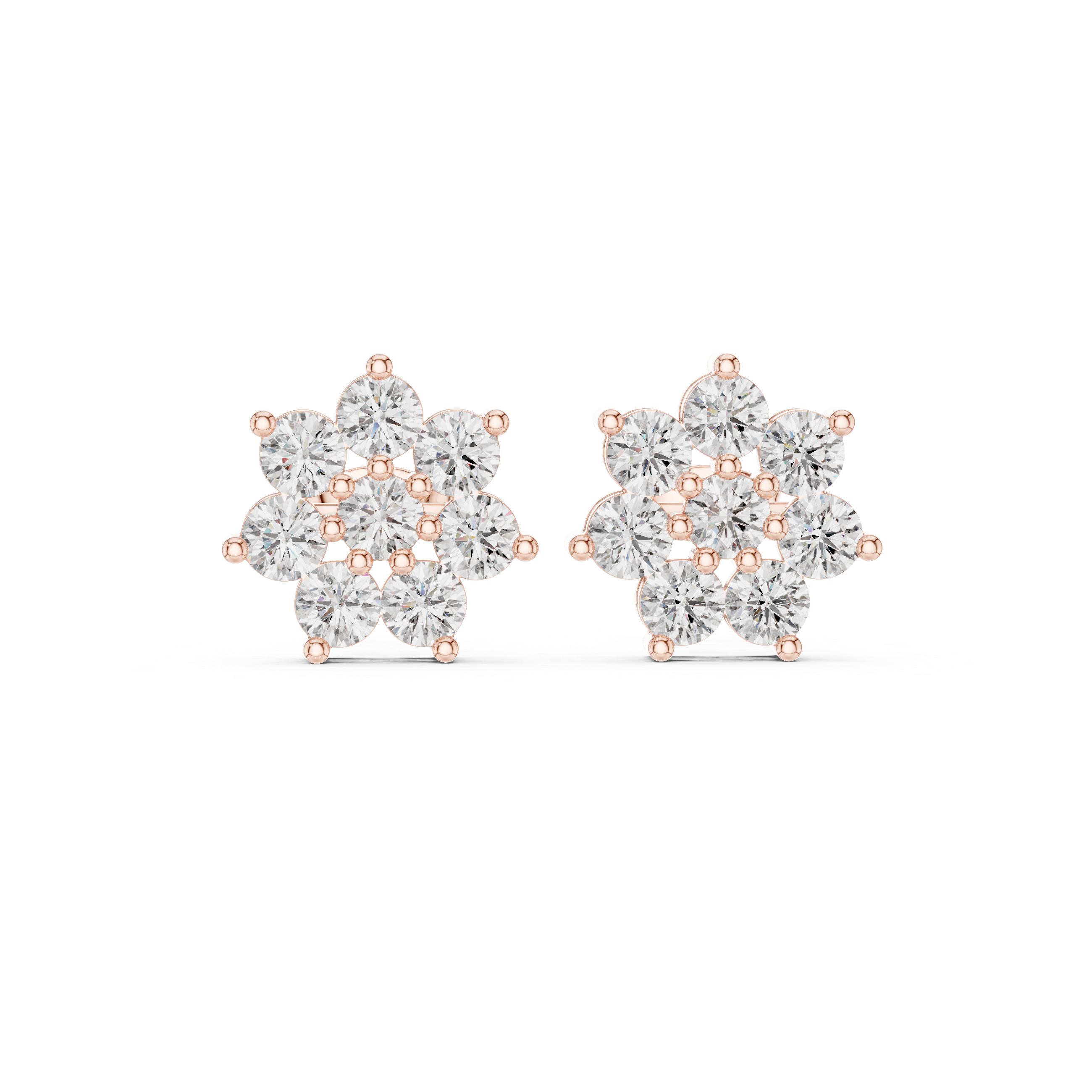 Round cut diamond floral cluster stud earrings