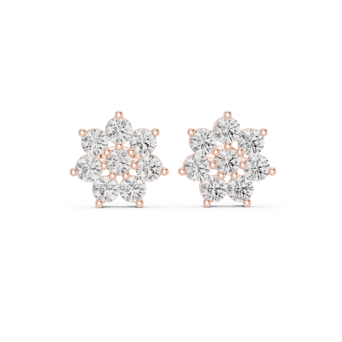 Round cut diamond floral cluster stud earrings