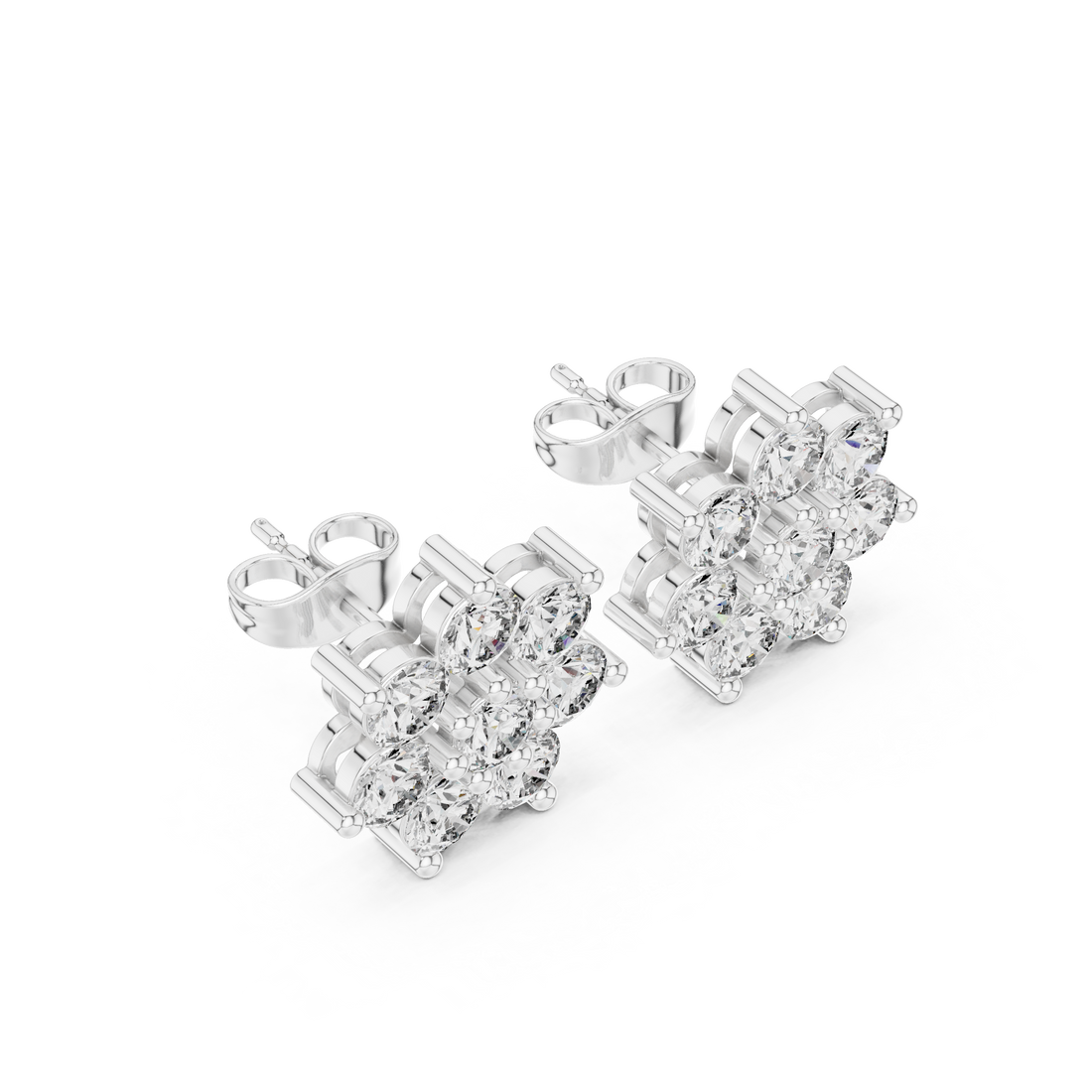 Sparkling round diamond floral cluster stud earrings close-up