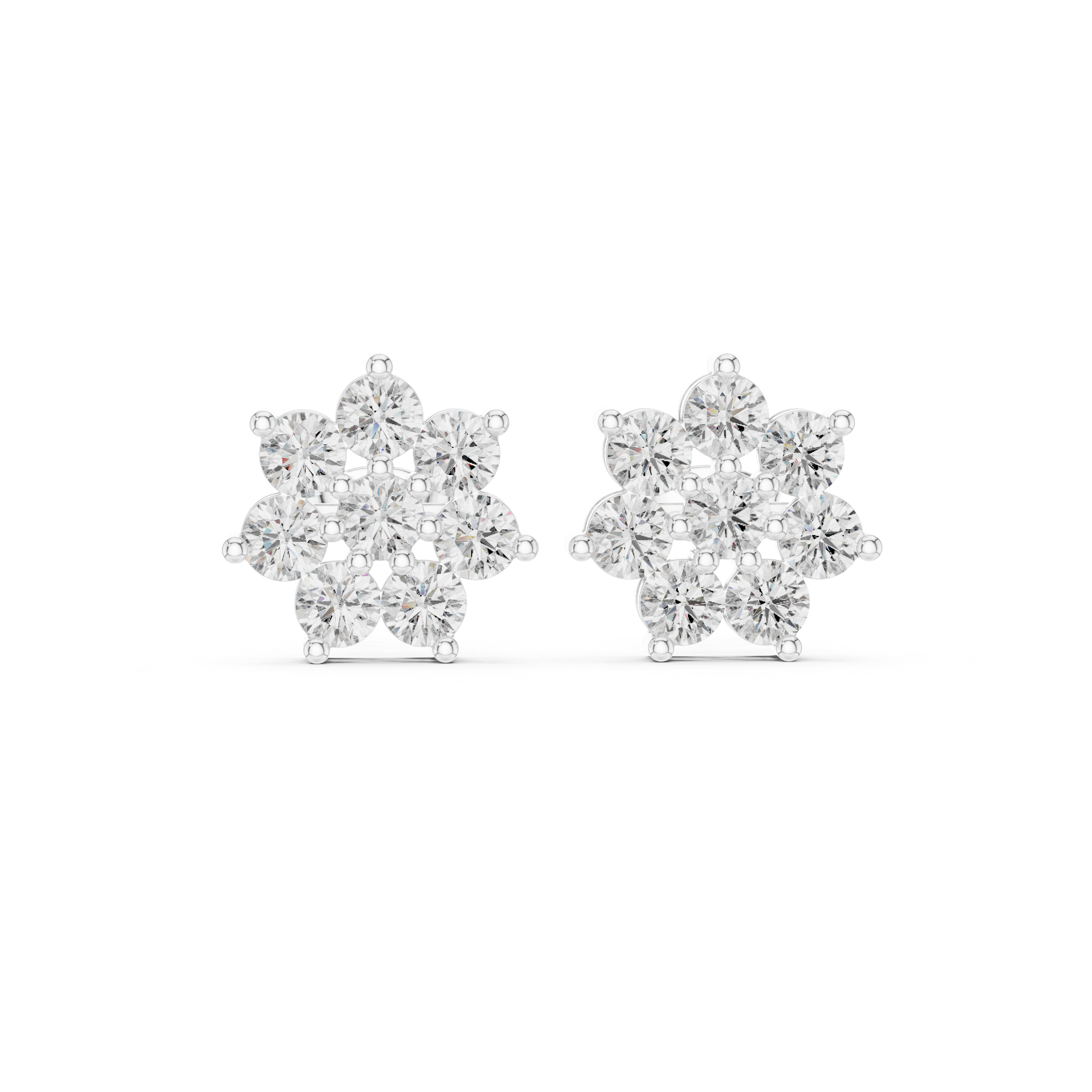 Fine jewelry round diamond floral cluster stud earrings