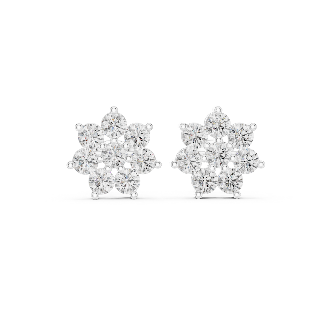 Fine jewelry round diamond floral cluster stud earrings