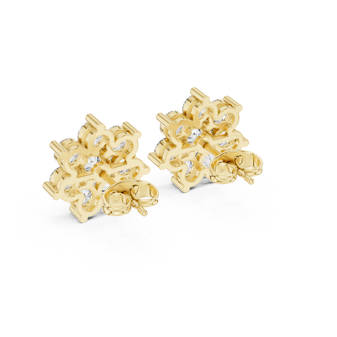 Round diamond floral cluster stud earrings flower inspired style