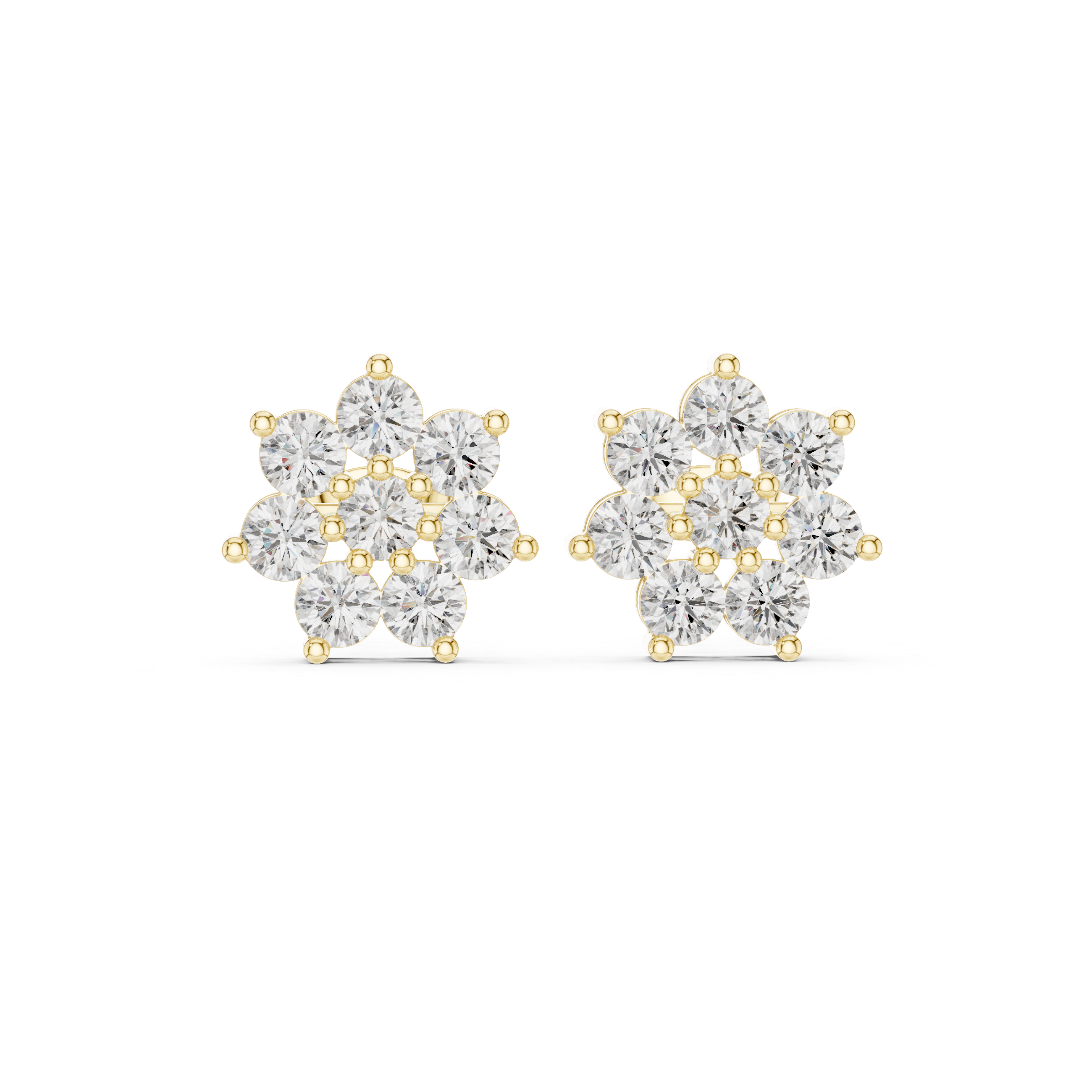 High shine round cut diamond floral cluster stud earrings