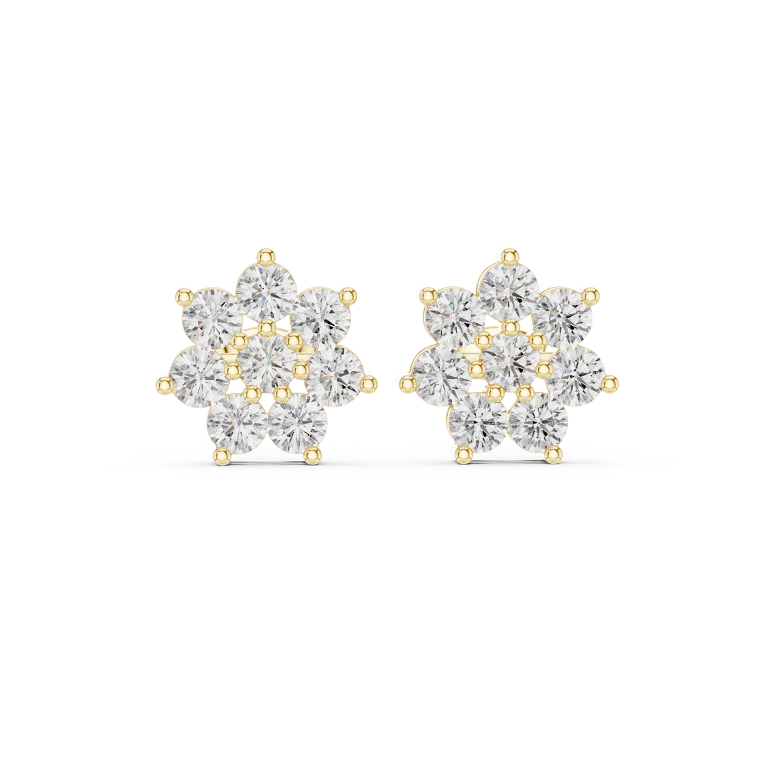 High shine round cut diamond floral cluster stud earrings