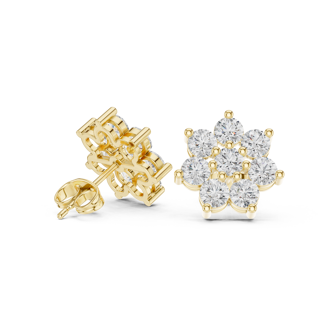 Premium round diamond floral cluster stud earrings modern design