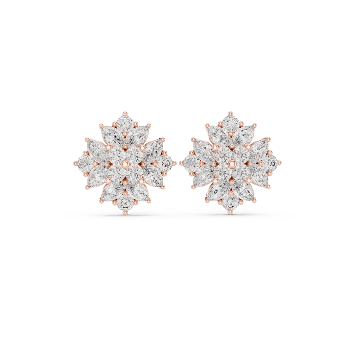 Marquise and round cut diamond floral cluster stud earrings
