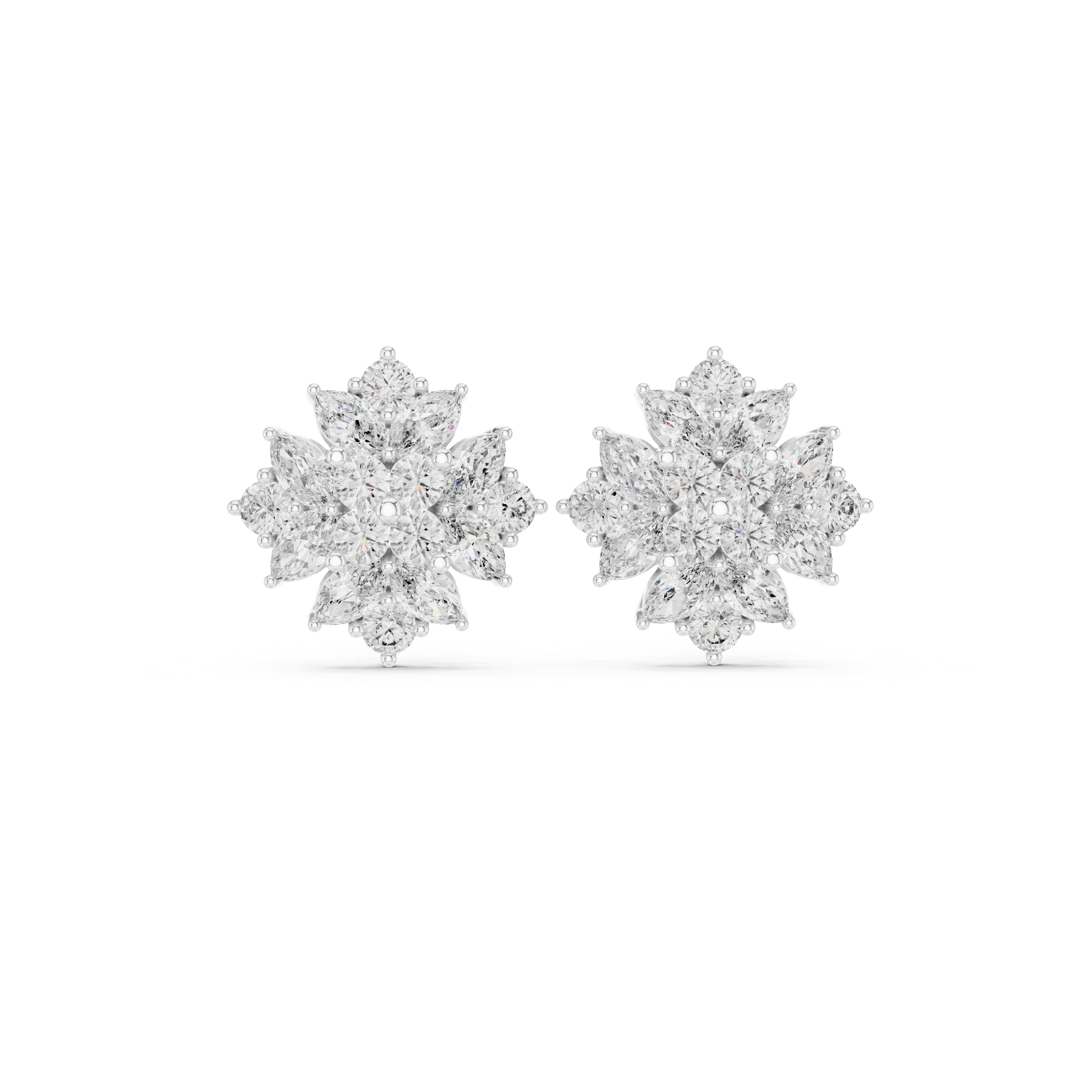 Fine jewelry marquise and round diamond floral cluster stud earrings