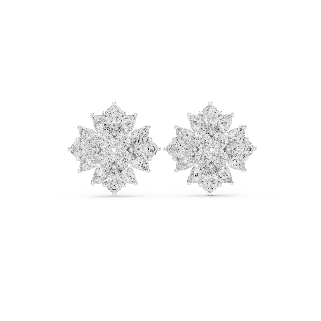 Fine jewelry marquise and round diamond floral cluster stud earrings