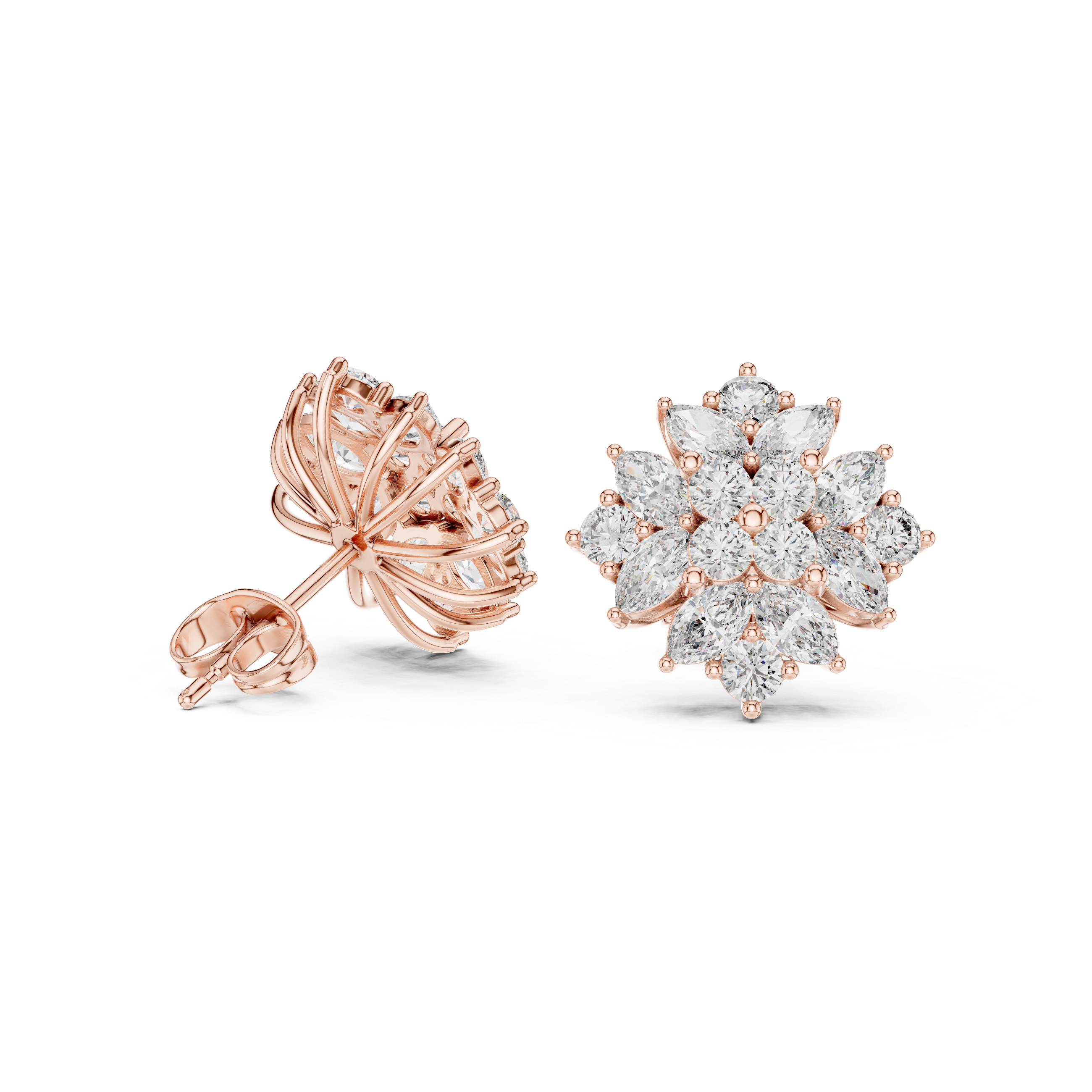 Timeless marquise and round diamond floral stud earrings elegant look