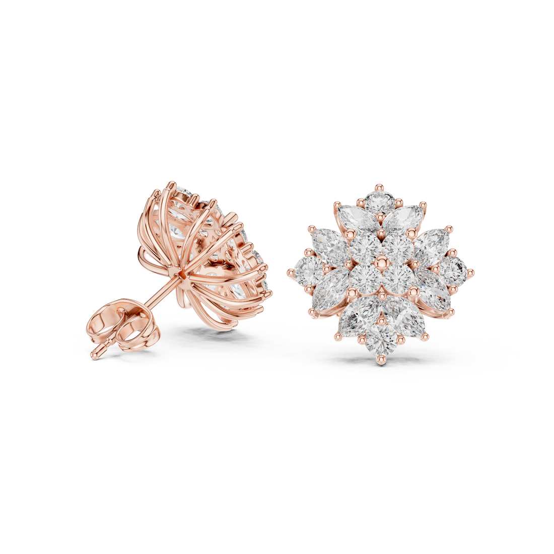 Timeless marquise and round diamond floral stud earrings elegant look