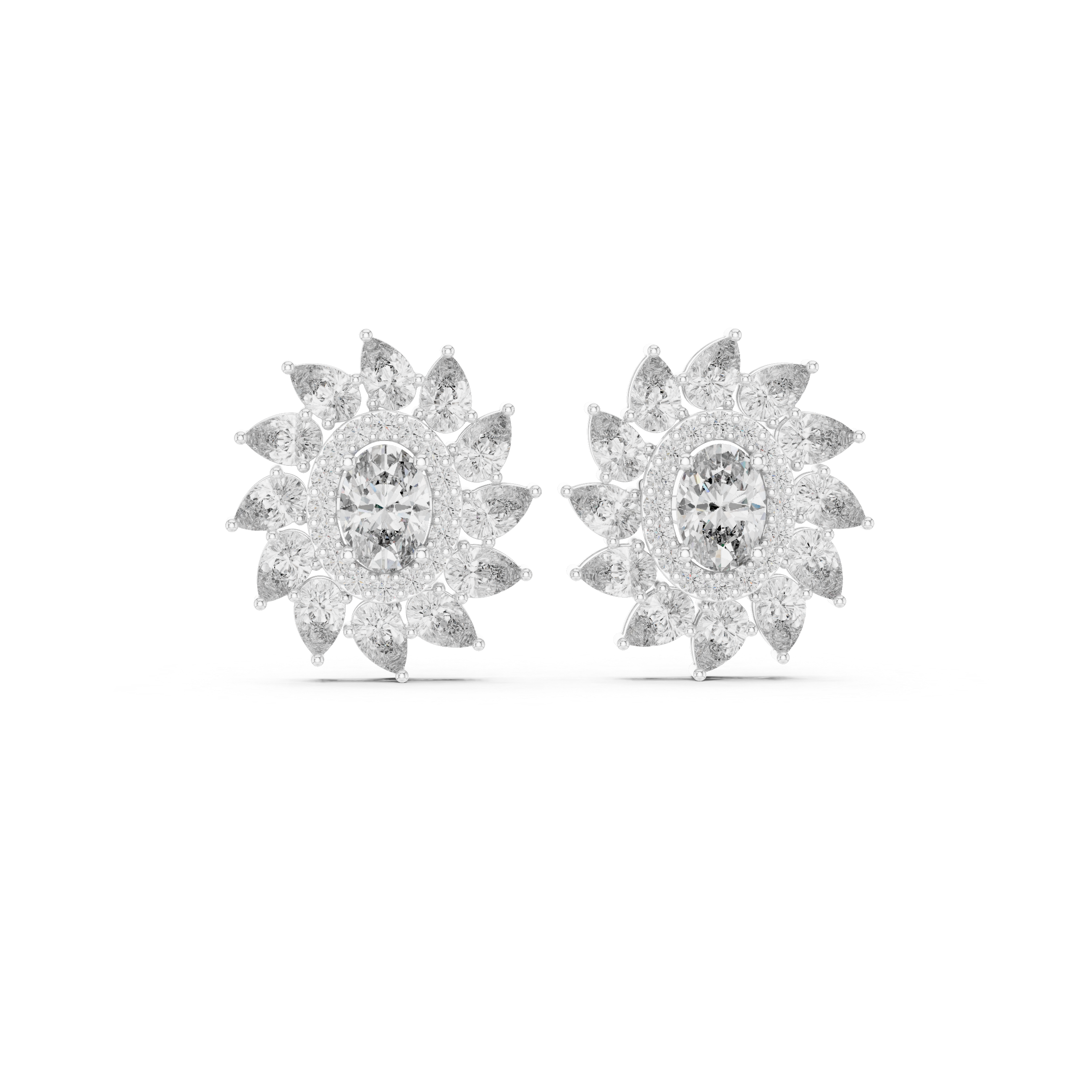 Fine jewelry oval and marquise diamond halo floral stud earrings