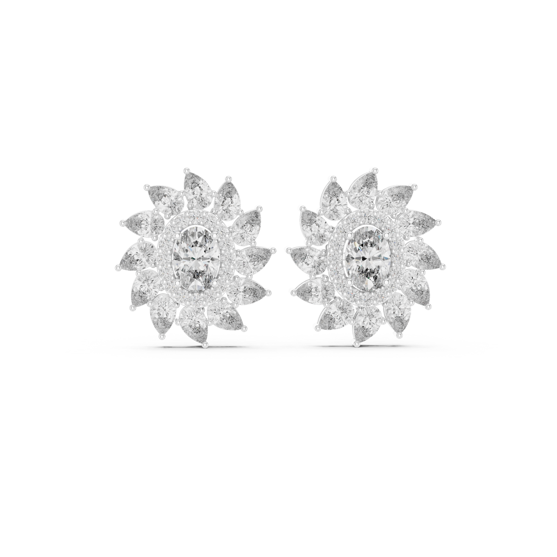Fine jewelry oval and marquise diamond halo floral stud earrings