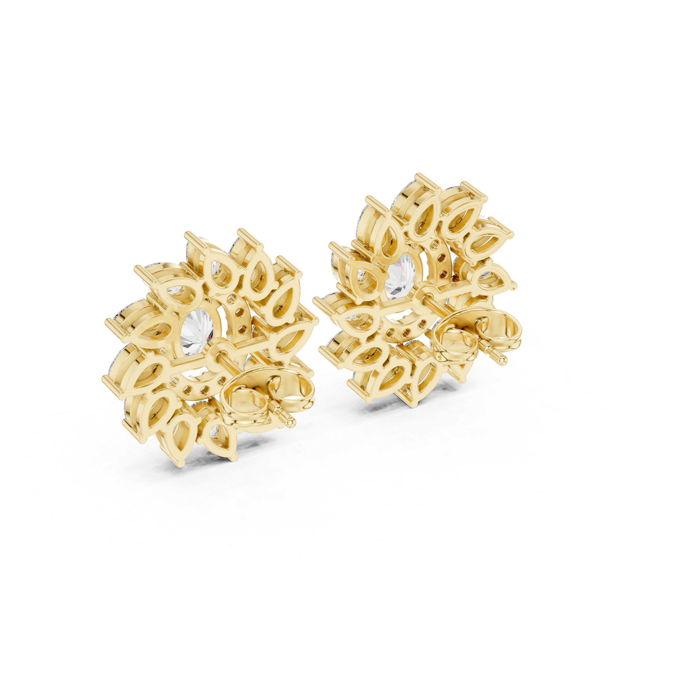 Oval and marquise diamond halo floral stud earrings flower inspired style