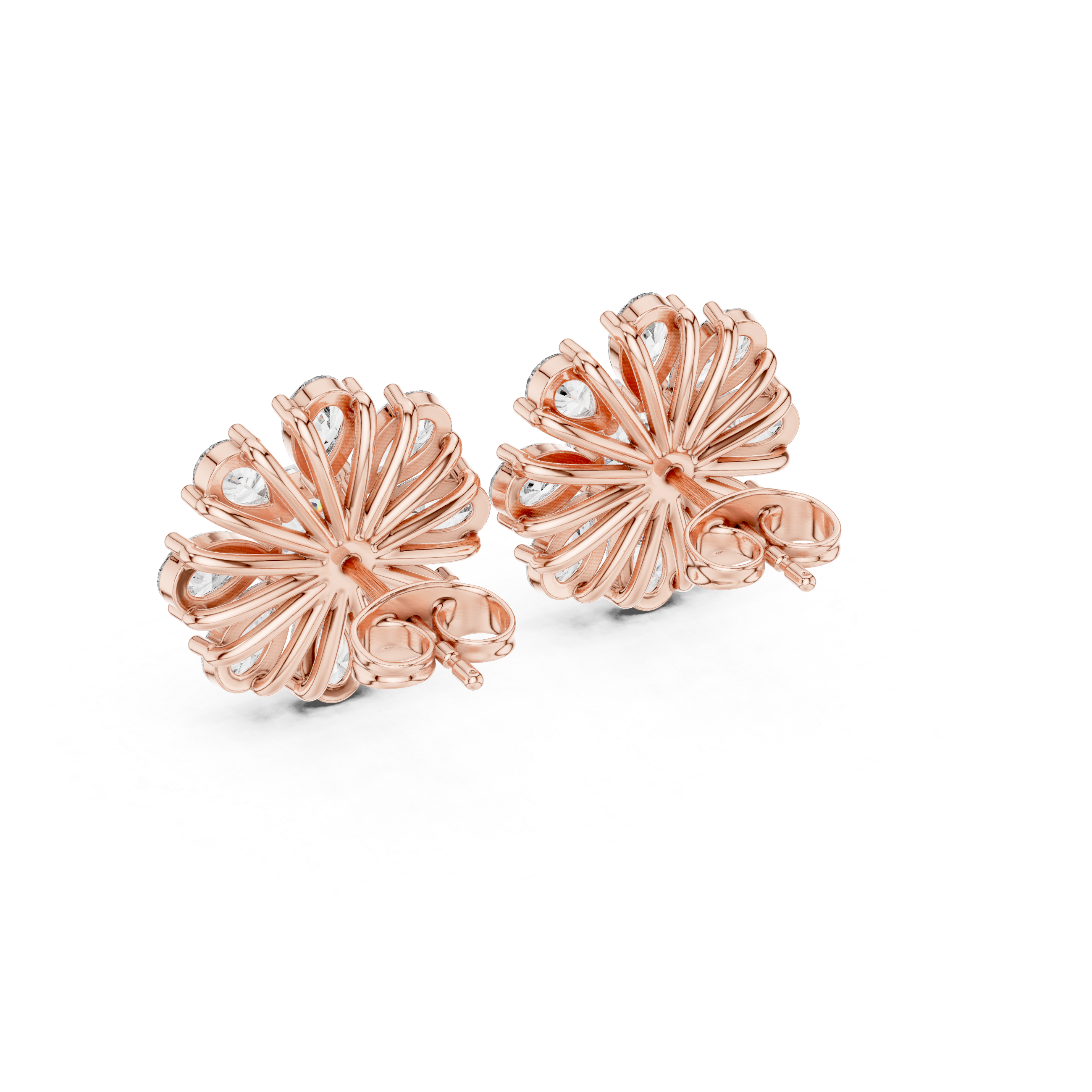 Elegant pear and cushion diamond floral cluster stud earrings design