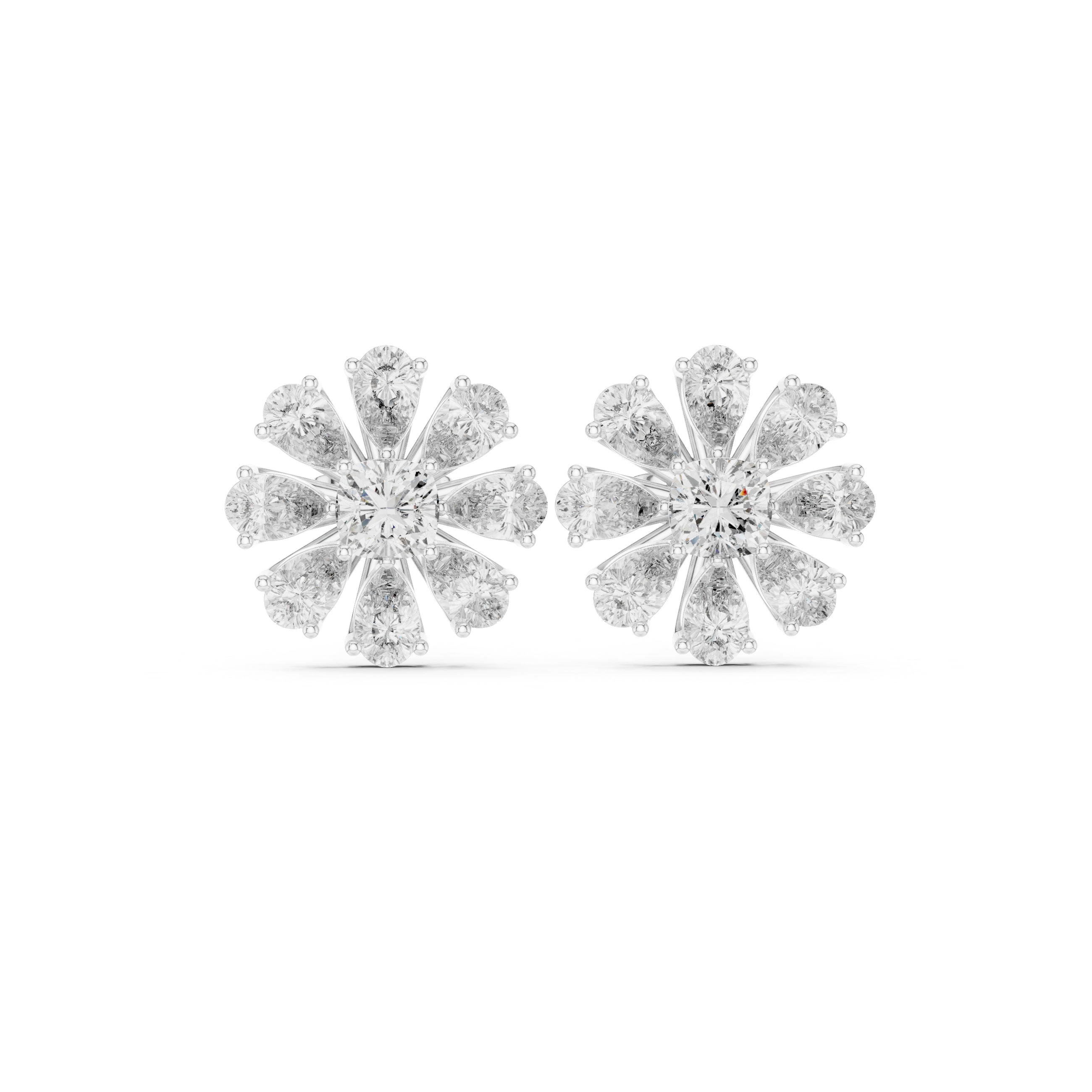 Fine jewelry pear and cushion diamond floral cluster stud earrings