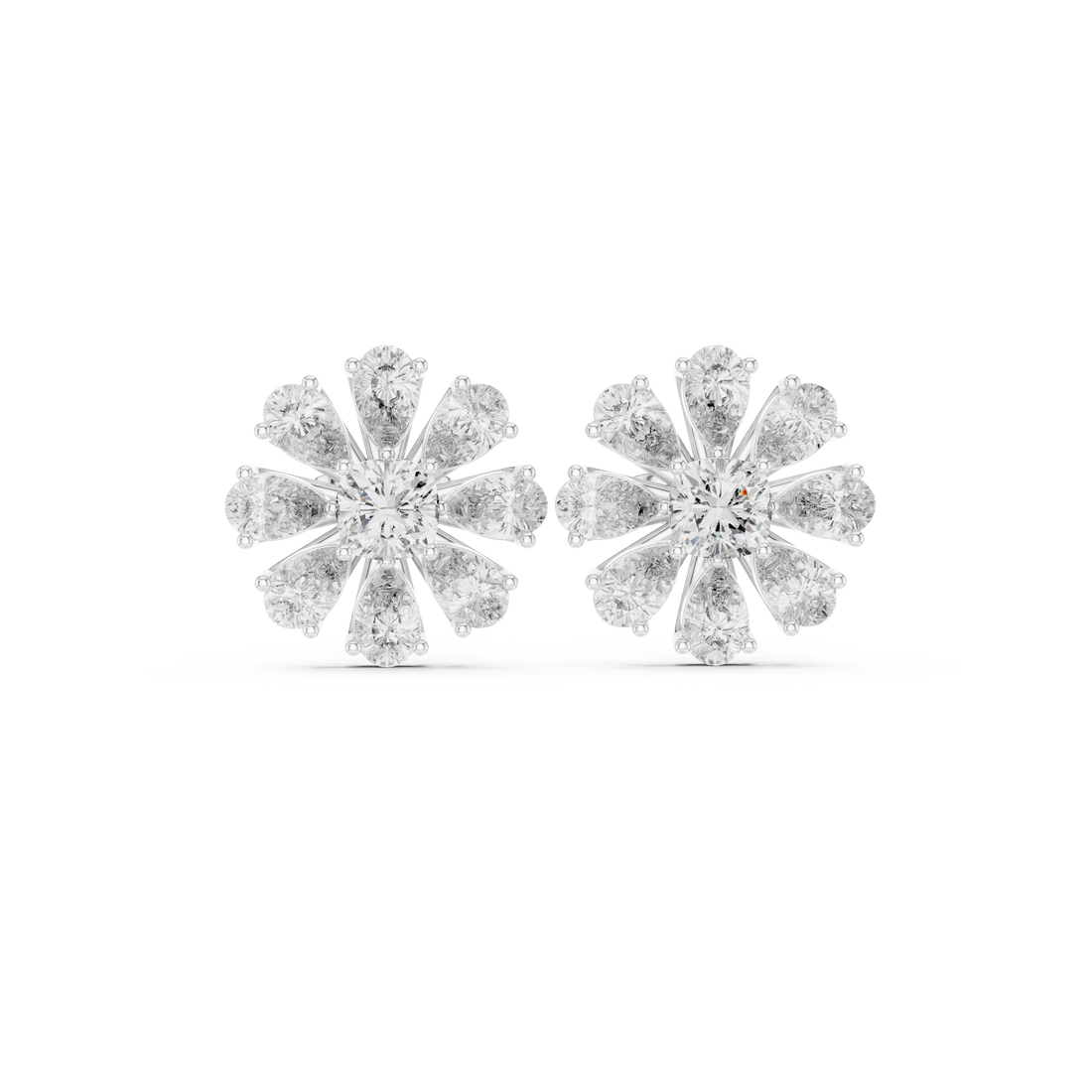 Fine jewelry pear and cushion diamond floral cluster stud earrings