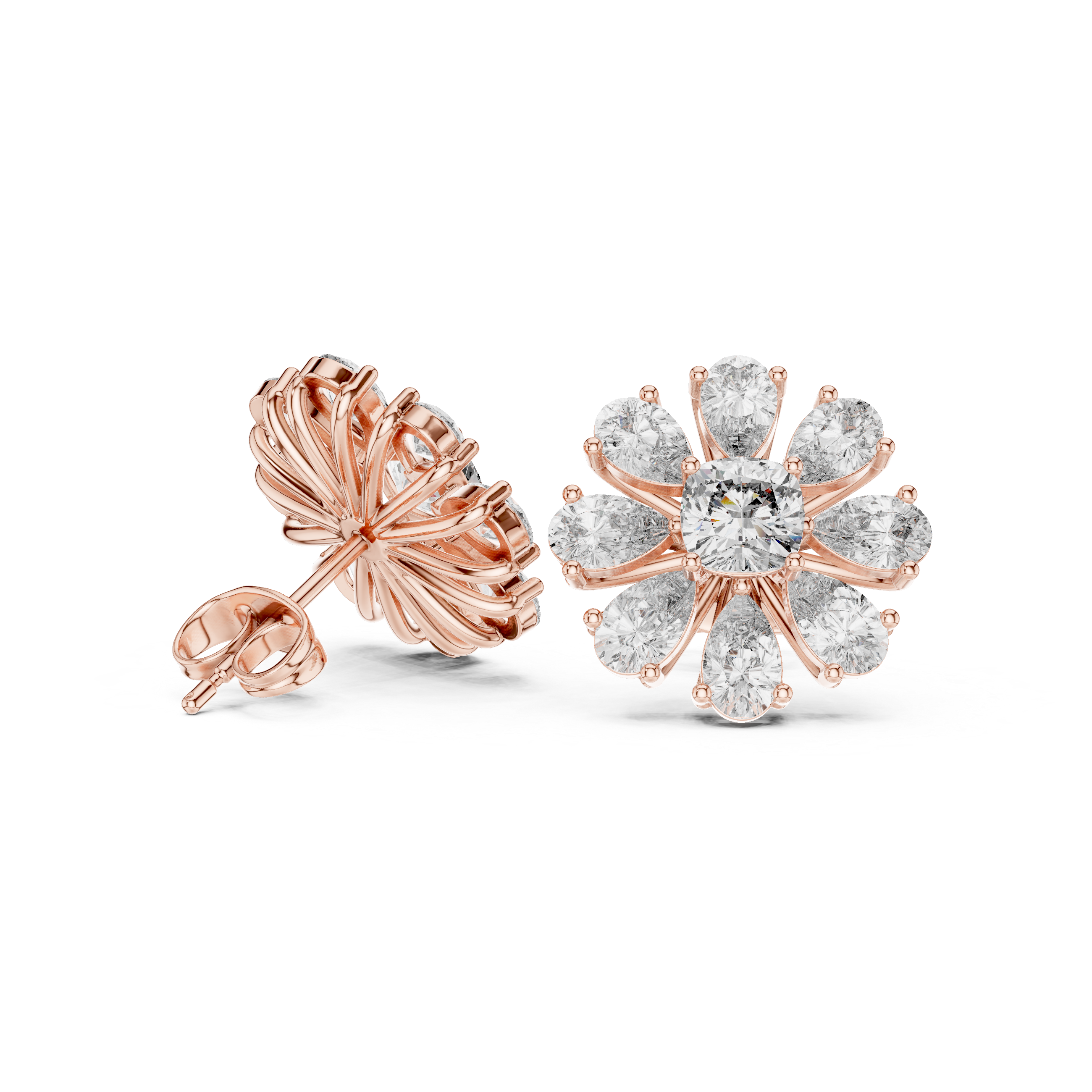 Timeless pear and cushion diamond floral stud earrings elegant look