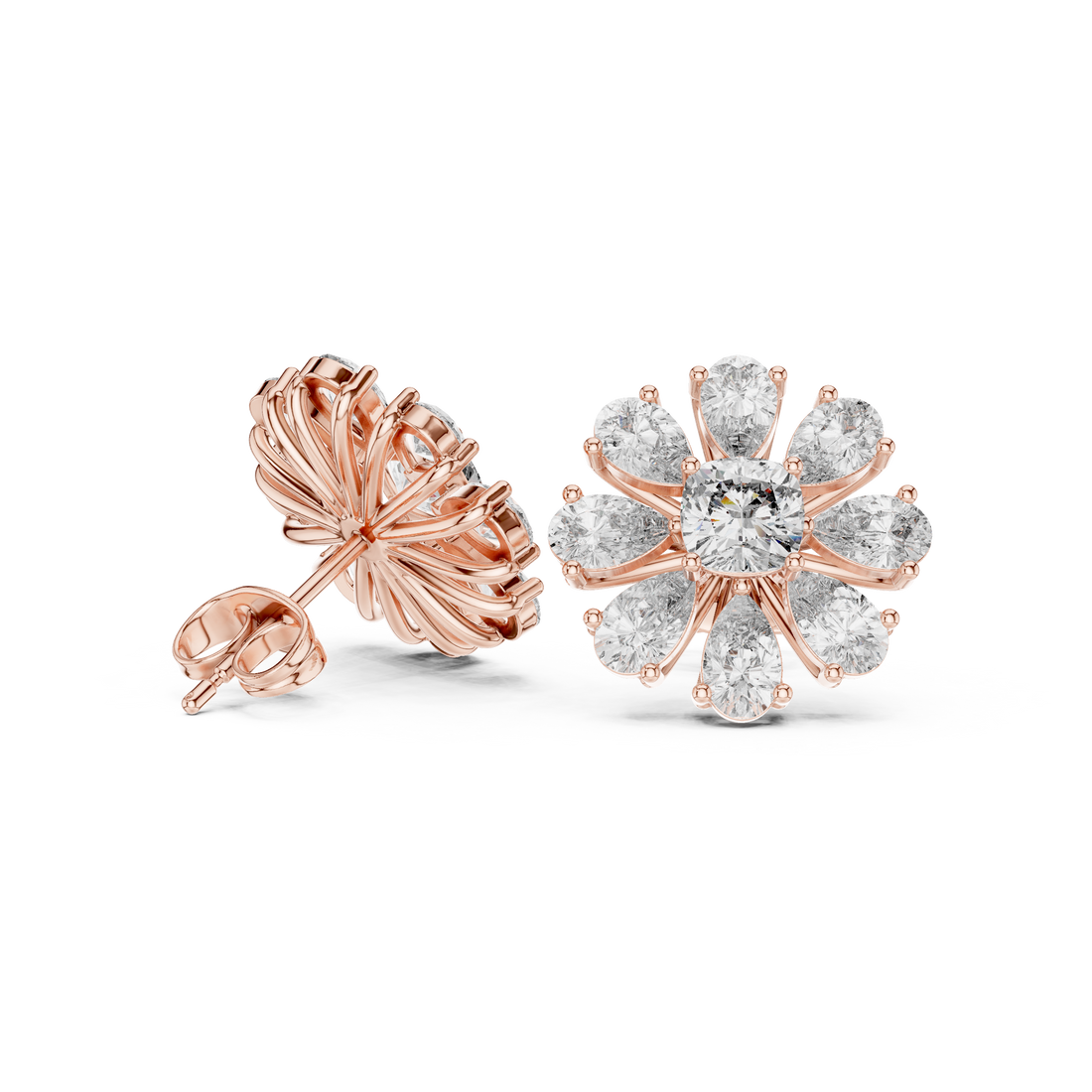 Timeless pear and cushion diamond floral stud earrings elegant look