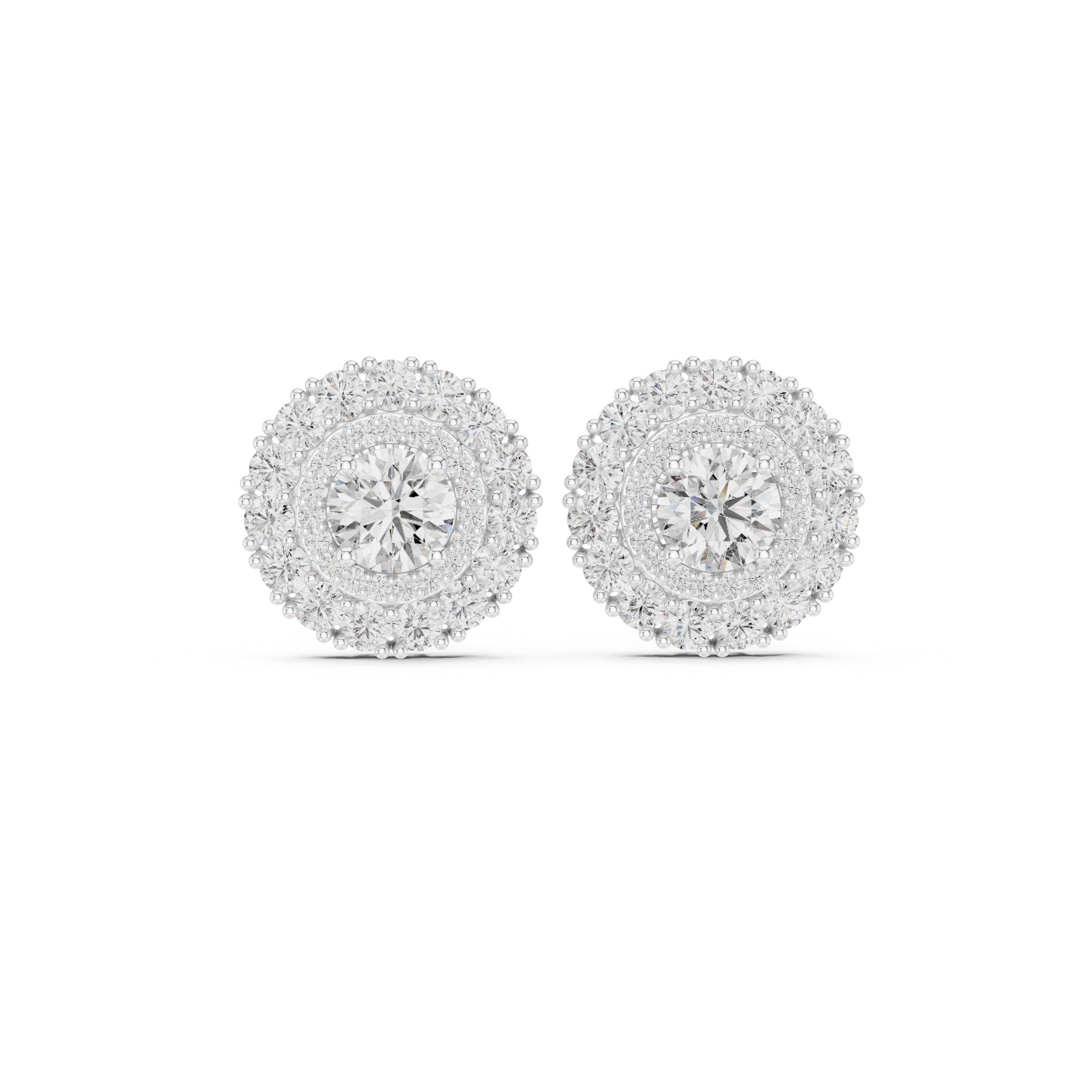 Fine jewelry round diamond double halo cluster stud earrings